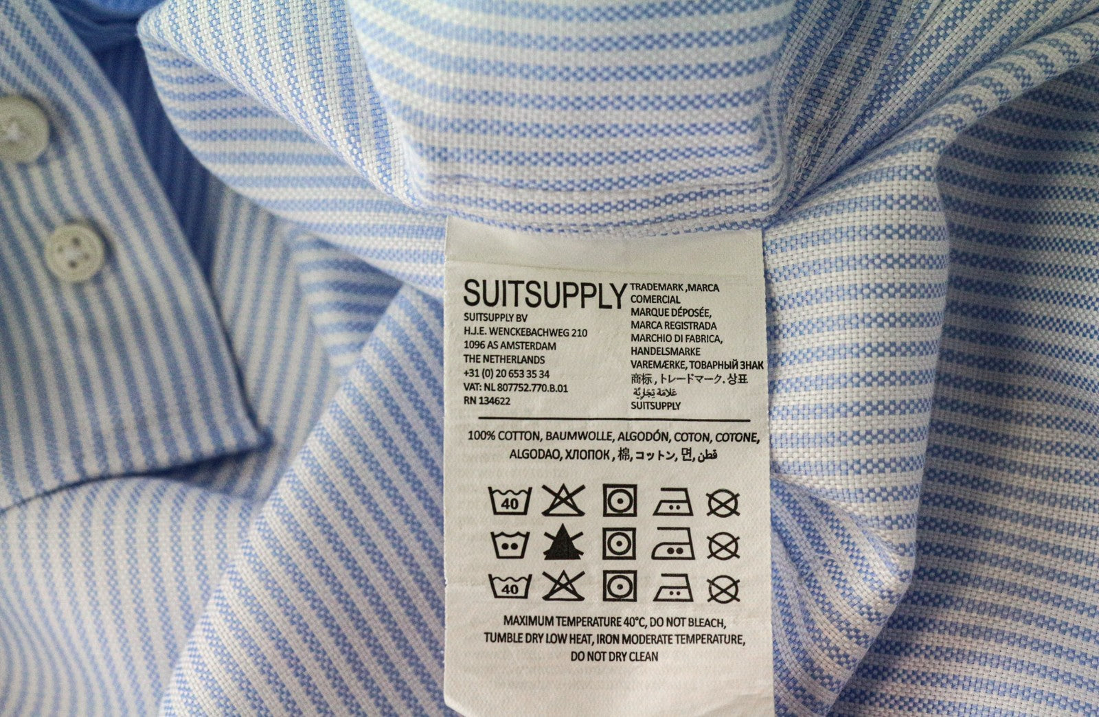 SUITSUPPLY Men's Formal Shirt 41L/16L Extra Slim Blue Cotton Stripe Pattern