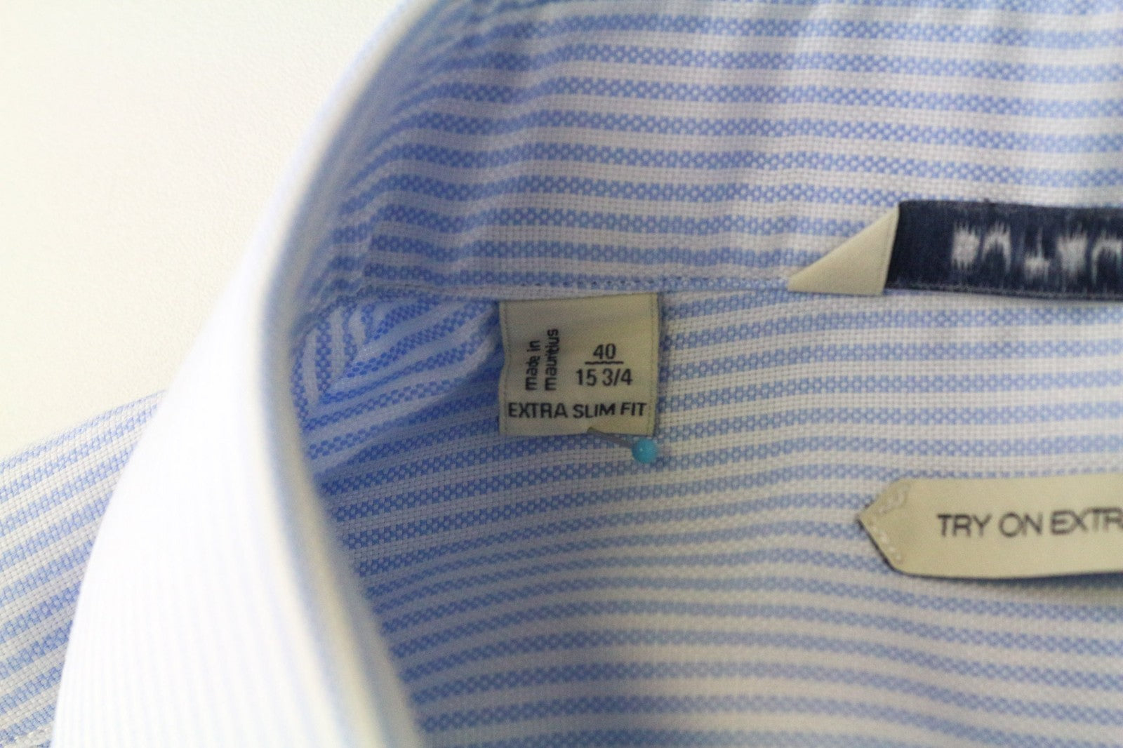 SUITSUPPLY Men's Formal Shirt 40/15 3/4 Extra Slim Blue Cotton Stripe Patterned