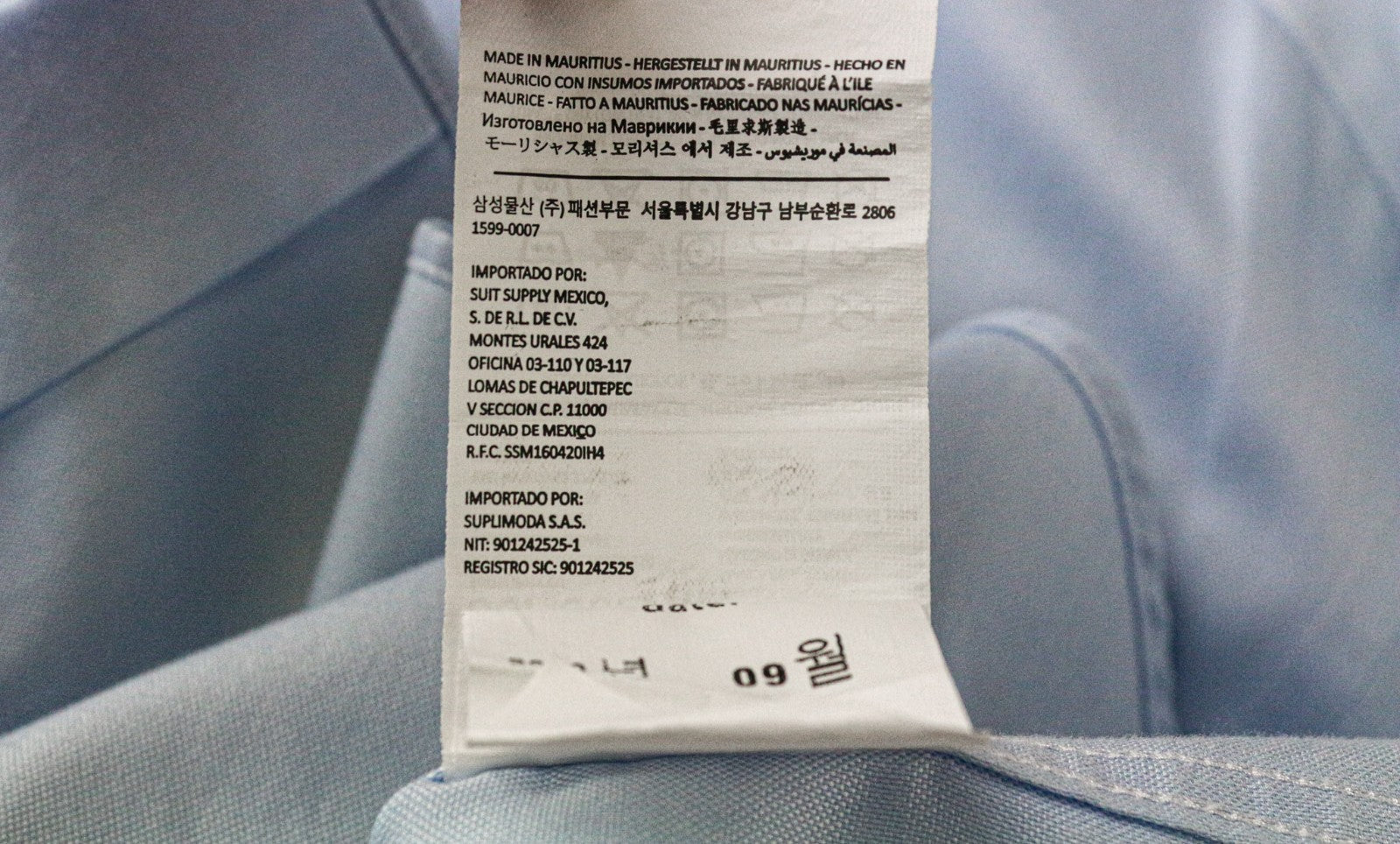 SUITSUPPLY Men's Formal Shirt 44L/17 1/2L Slim Blue Cotton Button-Up Long Sleeve