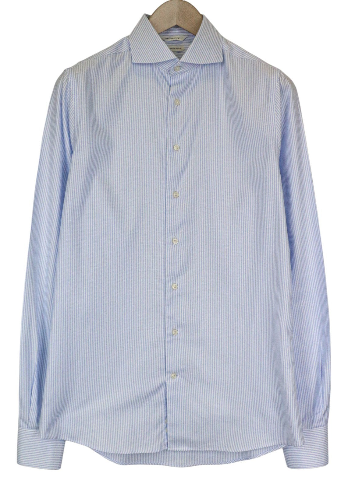 SUITSUPPLY Men's Formal Shirt 39L/15 1/2L Extra Slim Blue Striped Long Sleeve