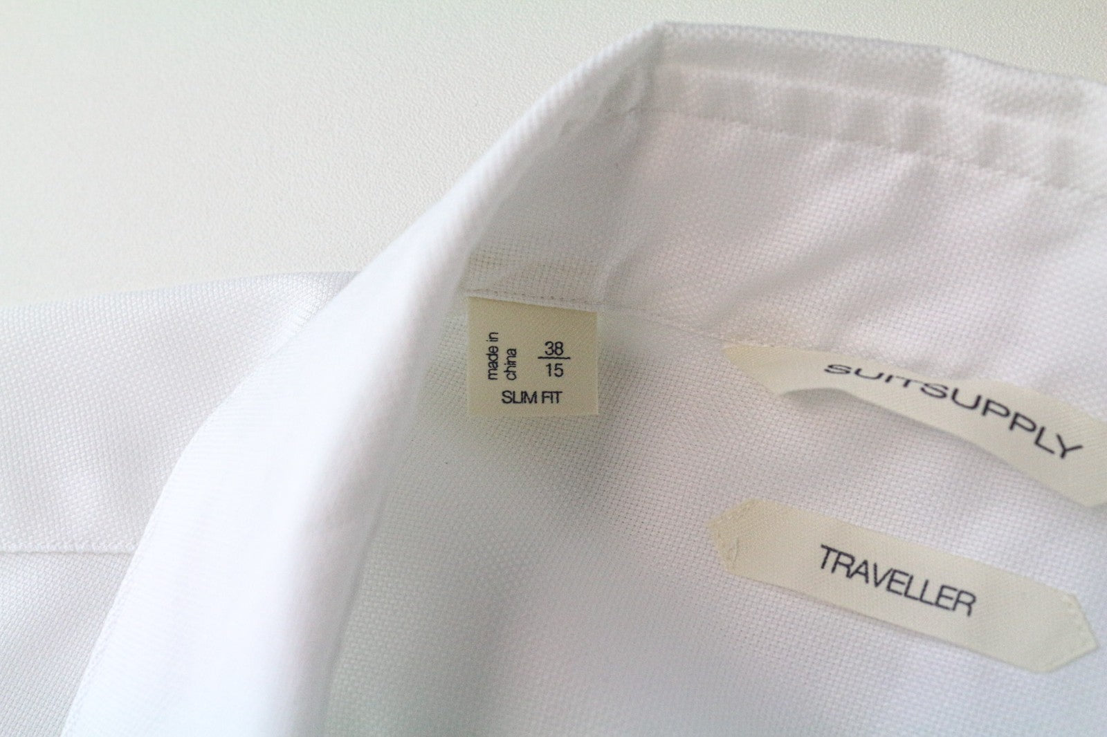 SUITSUPPLY Traveller Men's Formal Shirt 38/15 Slim White Twill Long Sleeve