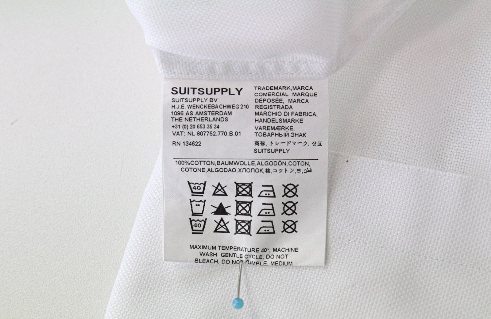 SUITSUPPLY Traveller Men's Formal Shirt 38/15 Slim White Twill Long Sleeve