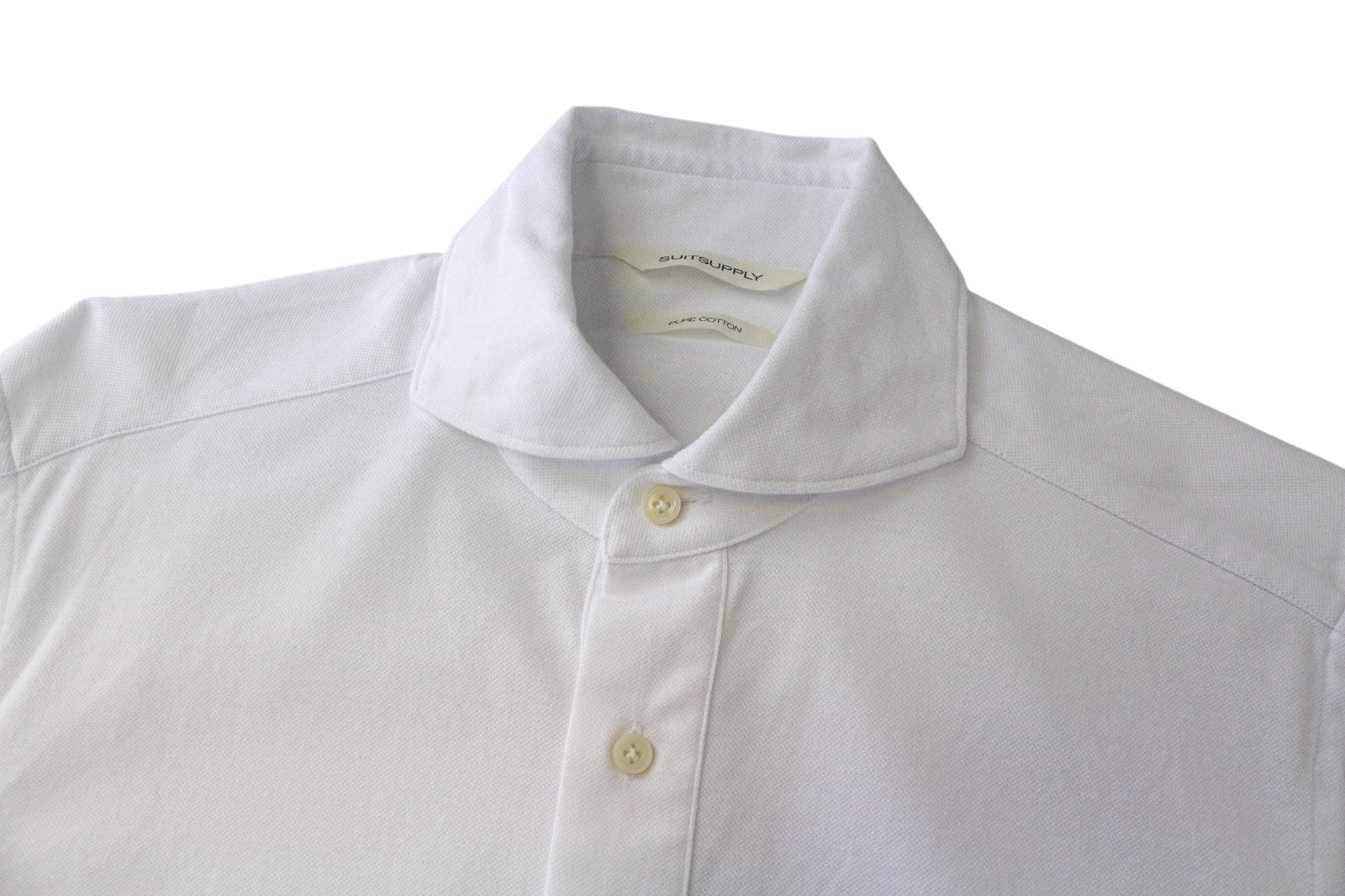 SUITSUPPLY Men's Shirt 37/38/14 1/2/15 Extra Slim White Cotton Polo Style