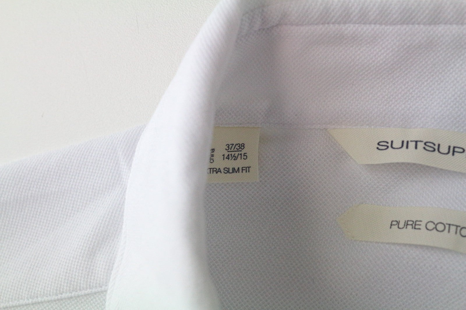 SUITSUPPLY Men's Shirt 37/38/14 1/2/15 Extra Slim White Cotton Polo Style