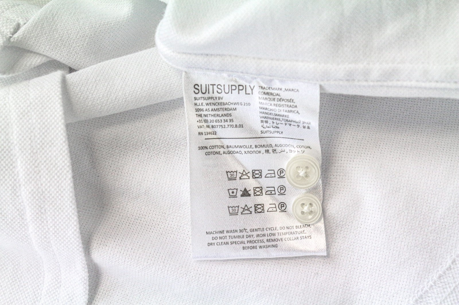 SUITSUPPLY Men's Shirt 37/38/14 1/2/15 Extra Slim White Cotton Polo Style