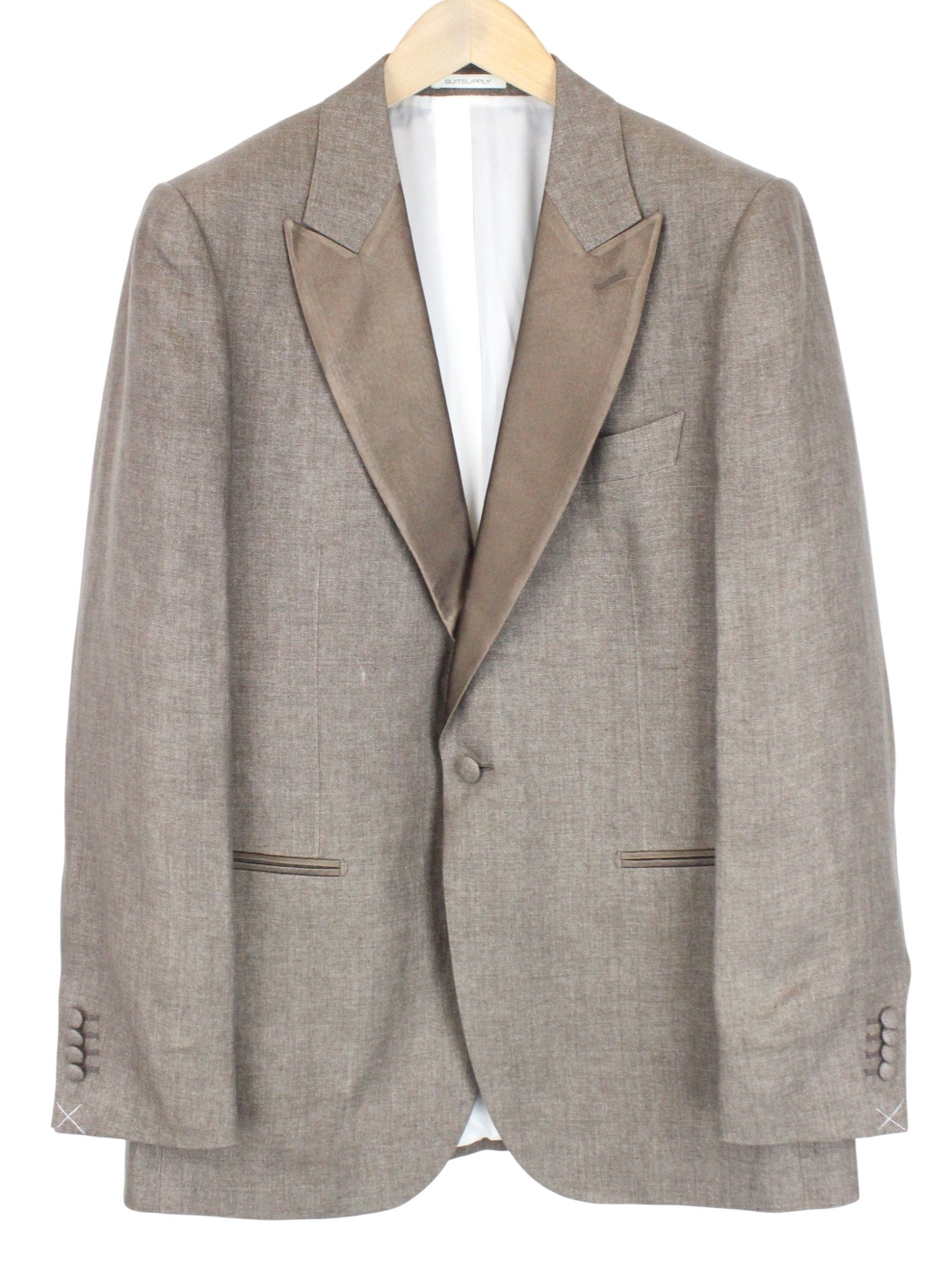 SUITSUPPLY Lazio Tuxedo Men's Suit UK42R Slim 2 Piece Brown Linen Peak Collar