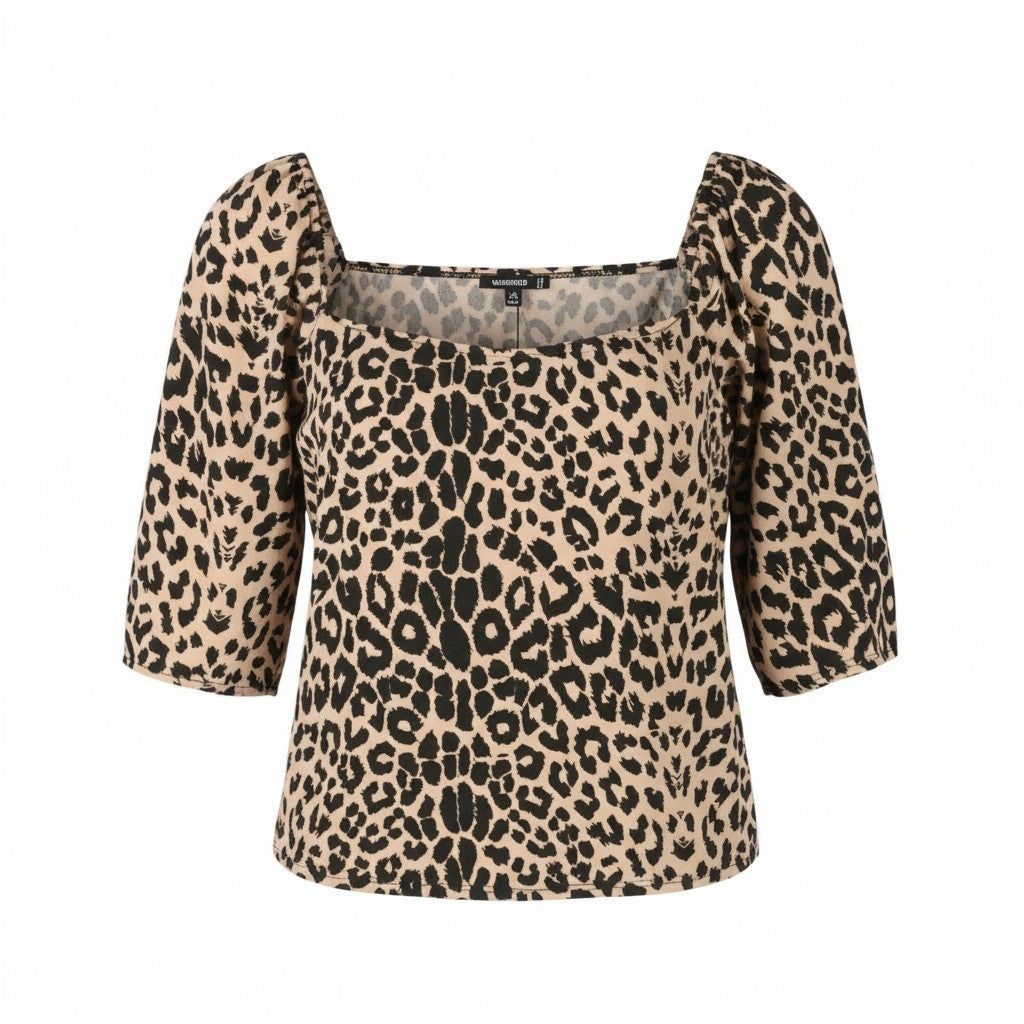Bluse mit Leopardenmuster und Puffärmeln