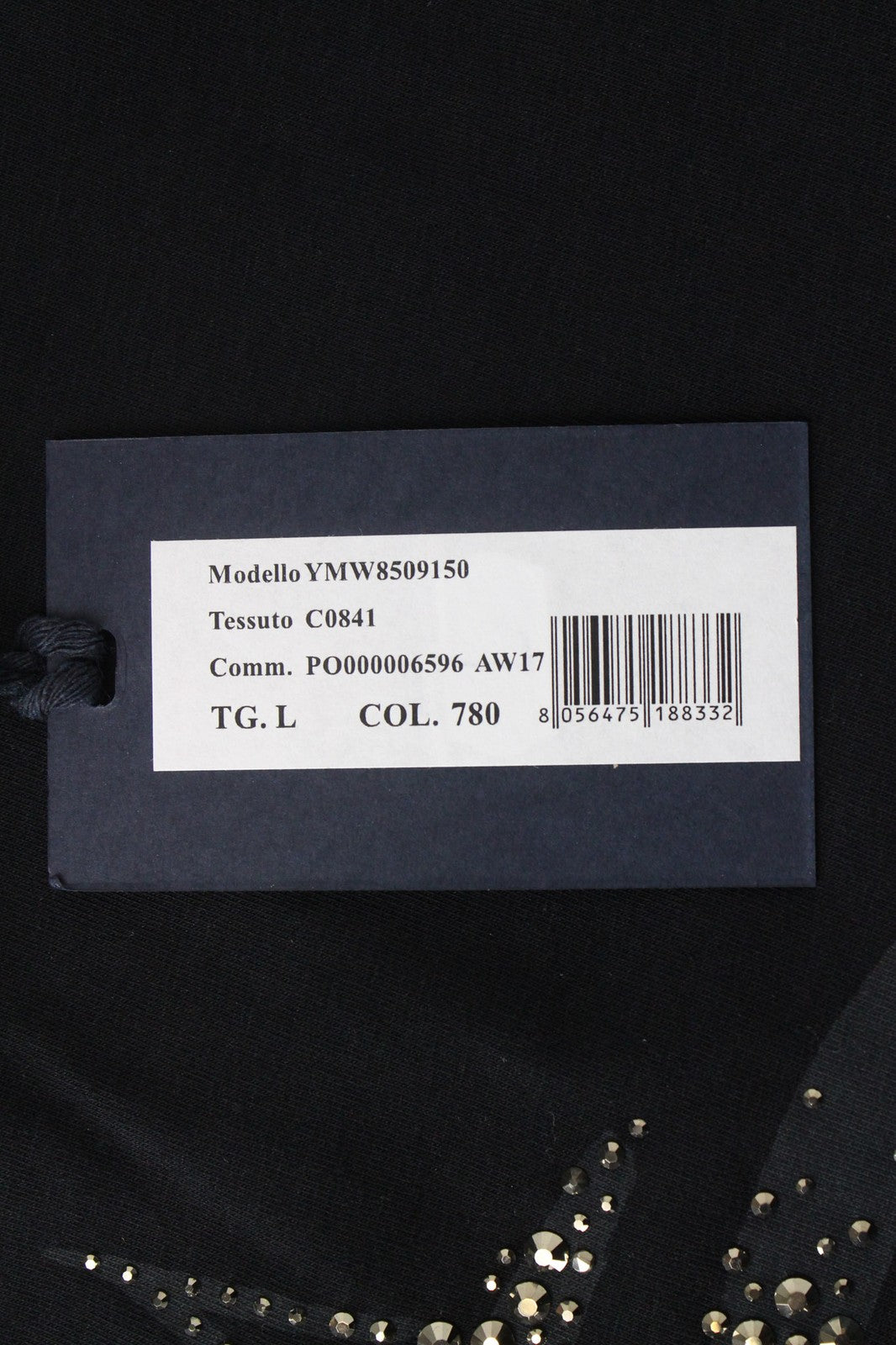 MARINA YACHTING Women's T-Shirt L Black Crew Neck Jersey Rhinestone Pullover