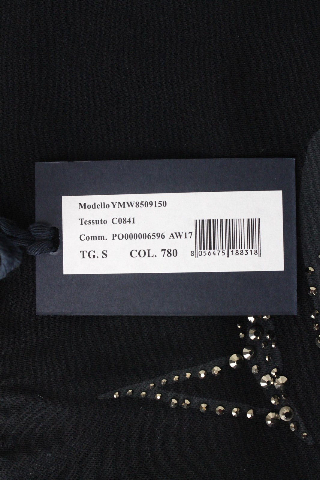 MARINA YACHTING Women T-Shirt S Black Cotton Crew Neck  Rhinestone Pullover