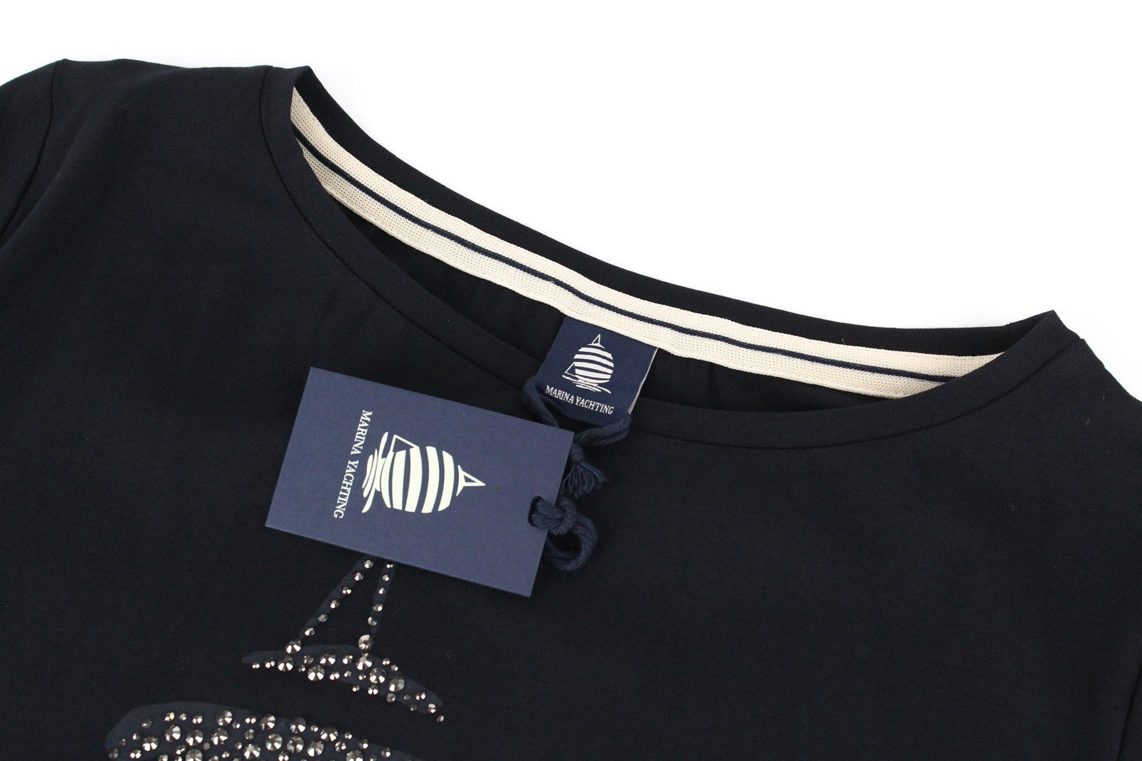 MARINA YACHTING Men's Black Logo Tee L Cotton Stretch Round Neckline T-Shirt