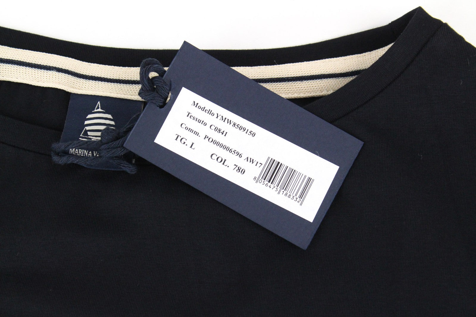 MARINA YACHTING Men's Black Logo Tee L Cotton Stretch Round Neckline T-Shirt