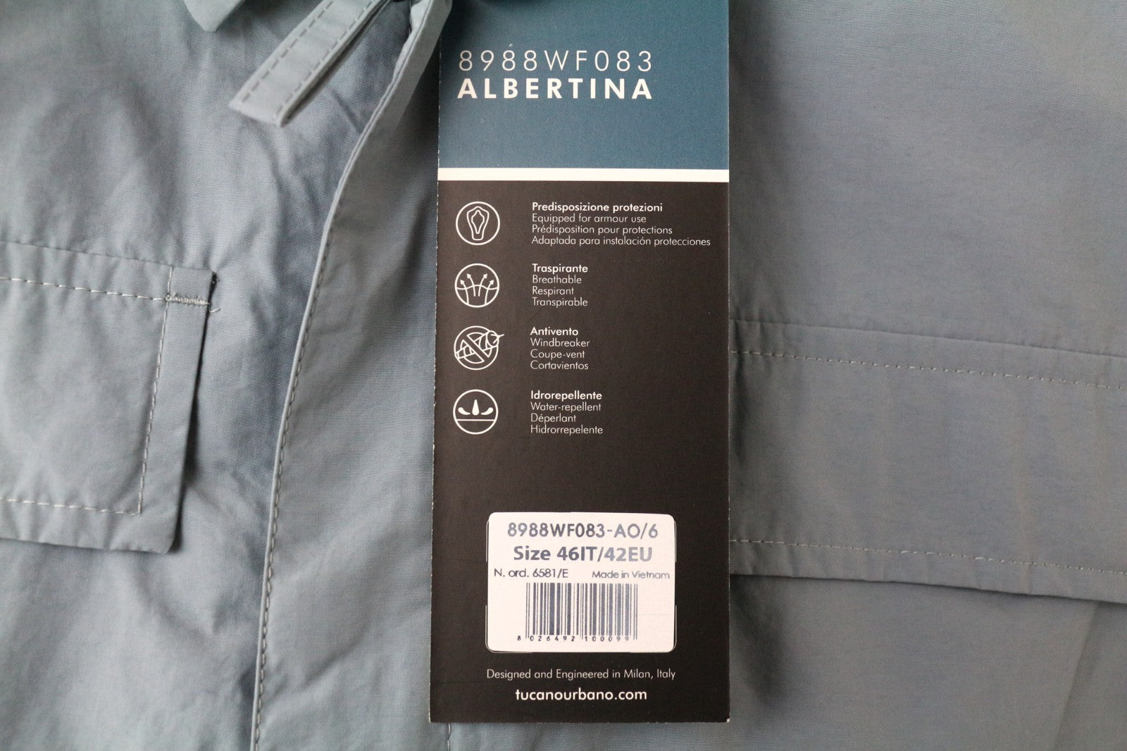 TUCANO URBANO Albertina Women's Moto Jacket EU42 Light Blue Cotton Blend Coat