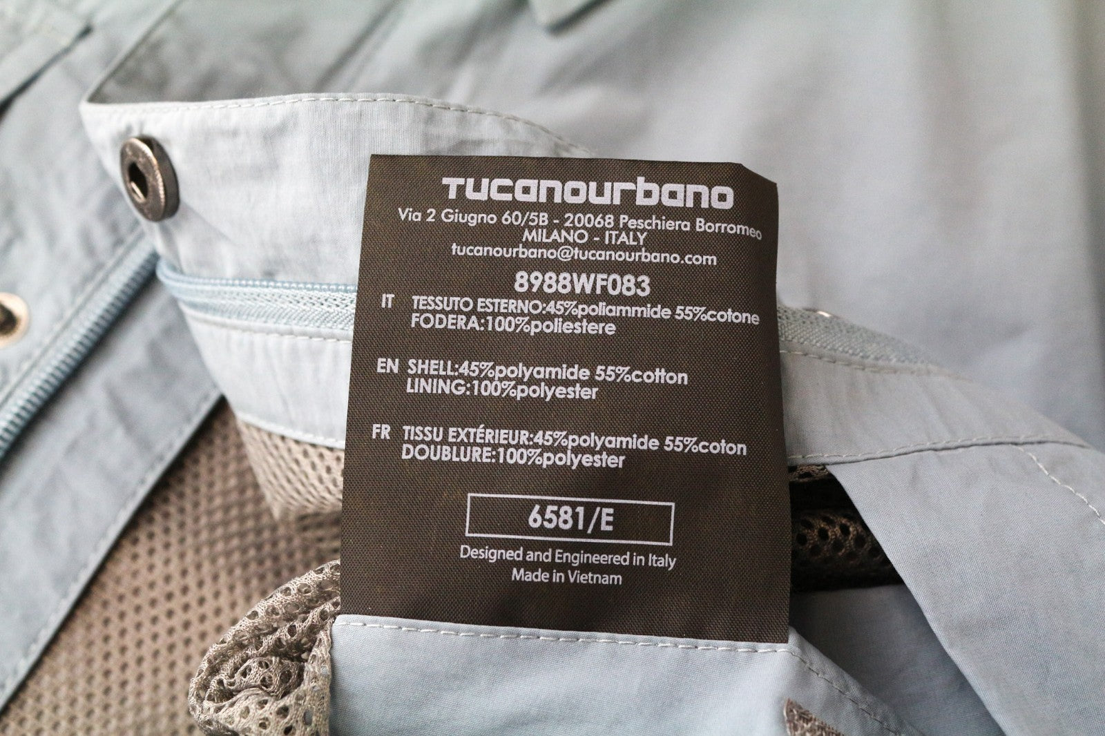 TUCANO URBANO Albertina Women's Moto Jacket EU42 Light Blue Cotton Blend Coat