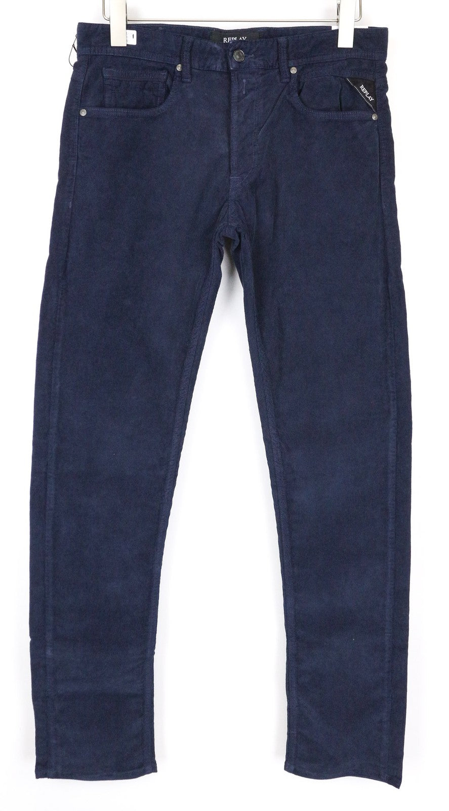 REPLAY Grover Men's Corduroy Trousers W30/L32 Blue Straight Cotton Stretch