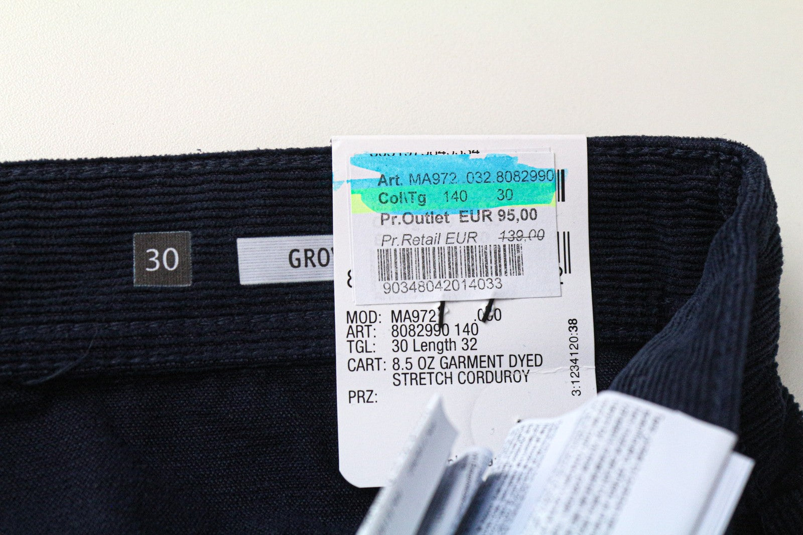 REPLAY Grover Men's Corduroy Trousers W30/L32 Blue Straight Cotton Stretch