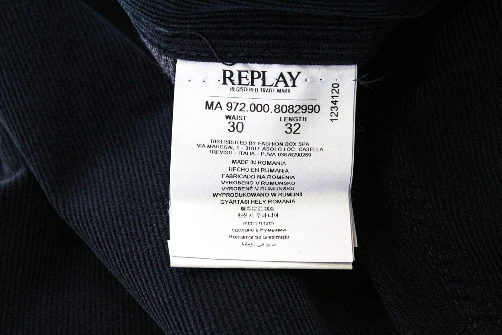 REPLAY Grover Men's Corduroy Trousers W30/L32 Blue Straight Cotton Stretch