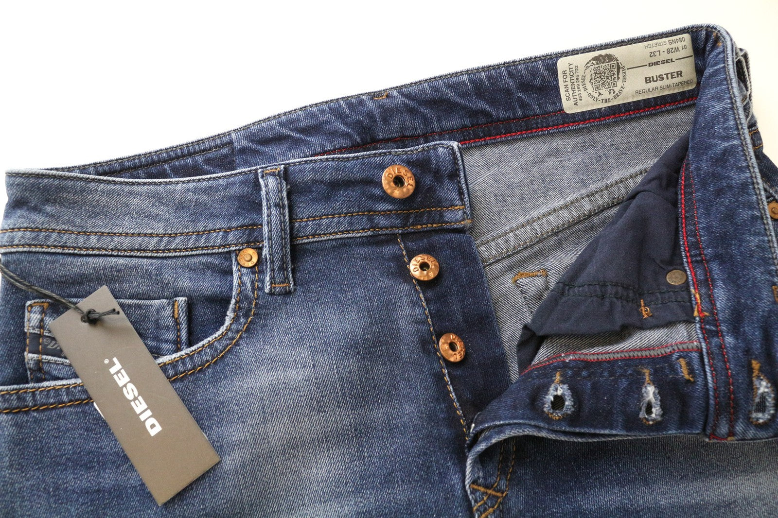 DIESEL Buster 084NS Men's Jeans W28/L32 Slim Tapered Washed Blue Stretch