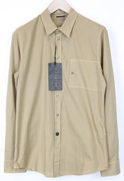 RICHMOND Men's Shirt L Light Brown Cotton Stretch Long Sleeve Buttoned