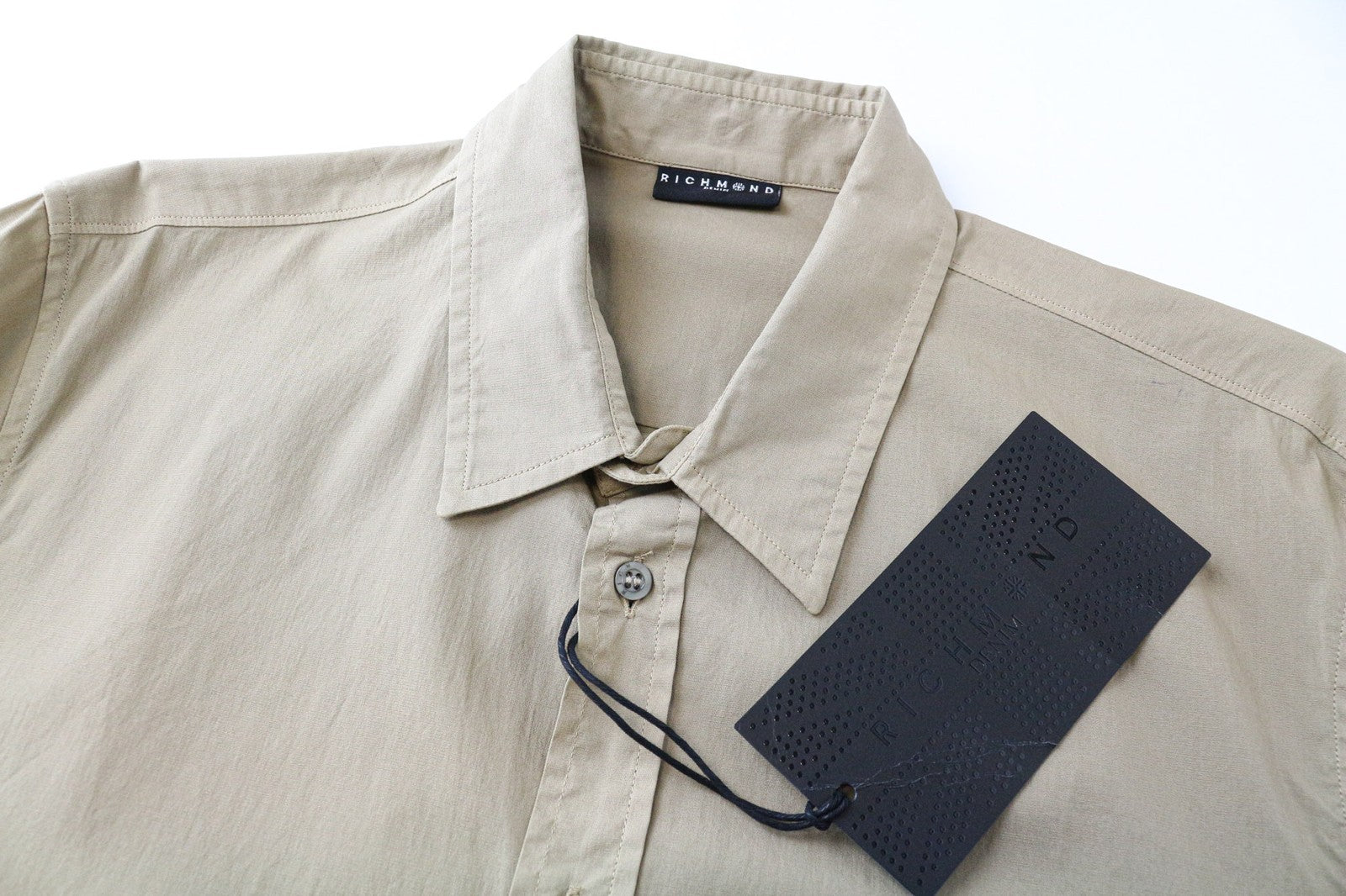 RICHMOND Men's Shirt L Light Brown Cotton Stretch Long Sleeve Buttoned