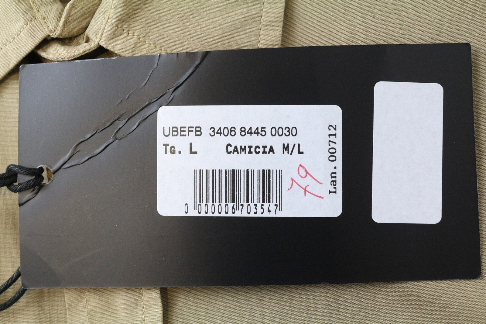 RICHMOND Men's Shirt L Light Brown Cotton Stretch Long Sleeve Buttoned