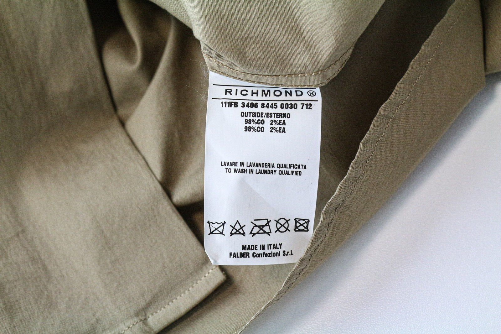 RICHMOND Men's Shirt L Light Brown Cotton Stretch Long Sleeve Buttoned