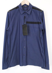 RICHMOND Men's Shirt L Blue Cotton Stretch Collared Long Sleeve Pocketed