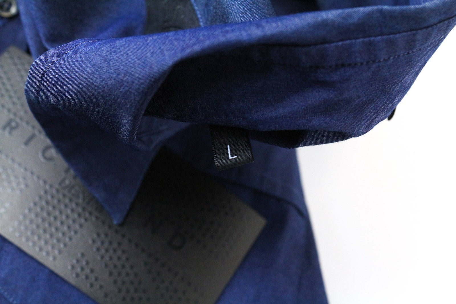 RICHMOND Men's Shirt L Blue Cotton Stretch Collared Long Sleeve Pocketed