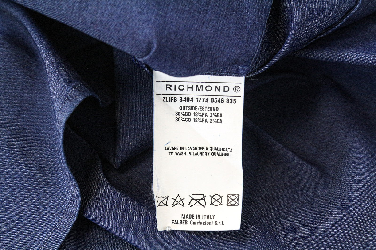 RICHMOND Men's Shirt L Blue Cotton Stretch Collared Long Sleeve Pocketed