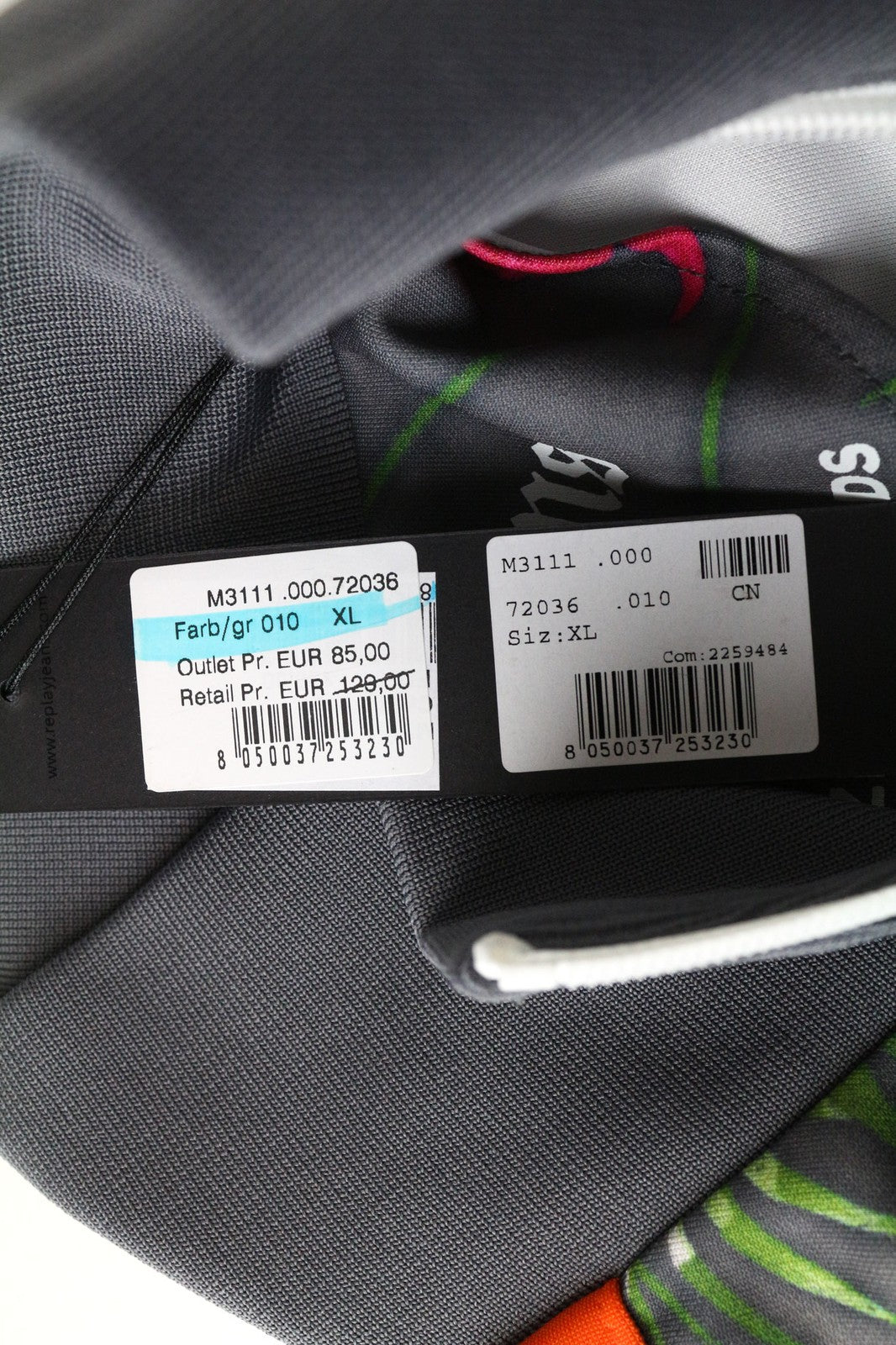 REPLAY Men's Sweatshirt XL Grey Orange Flower Print Zipped Casual Long Sleeve