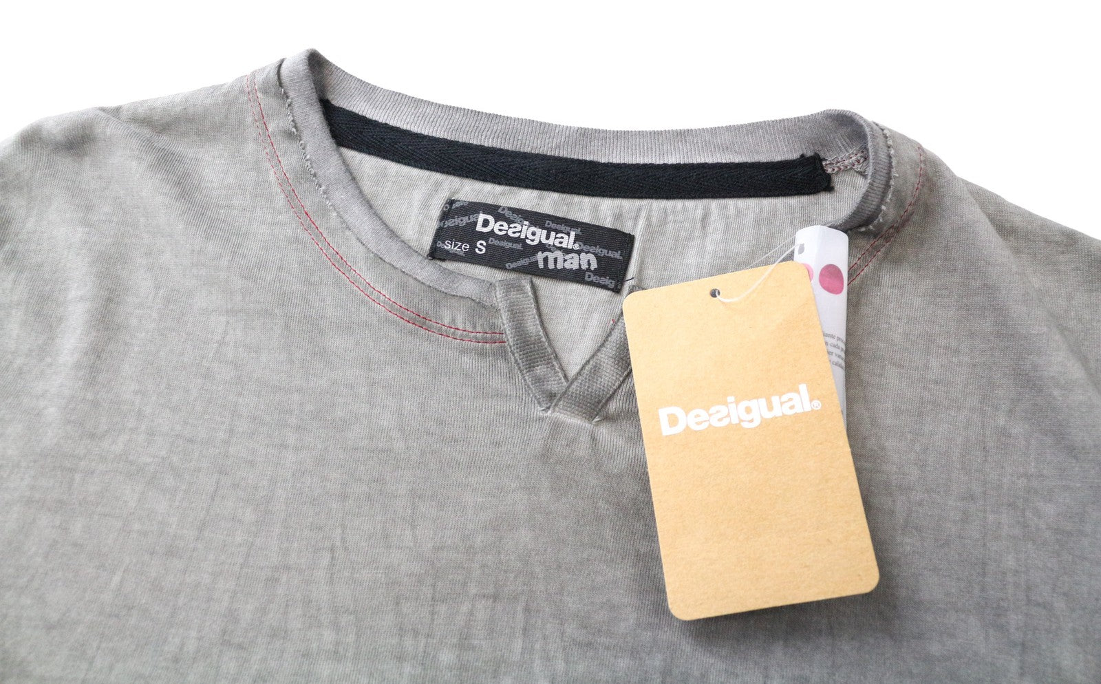 DESIGUAL Catai Men's T-Shirt S Grey Pure Cotton Short Sleeve Patterned Top