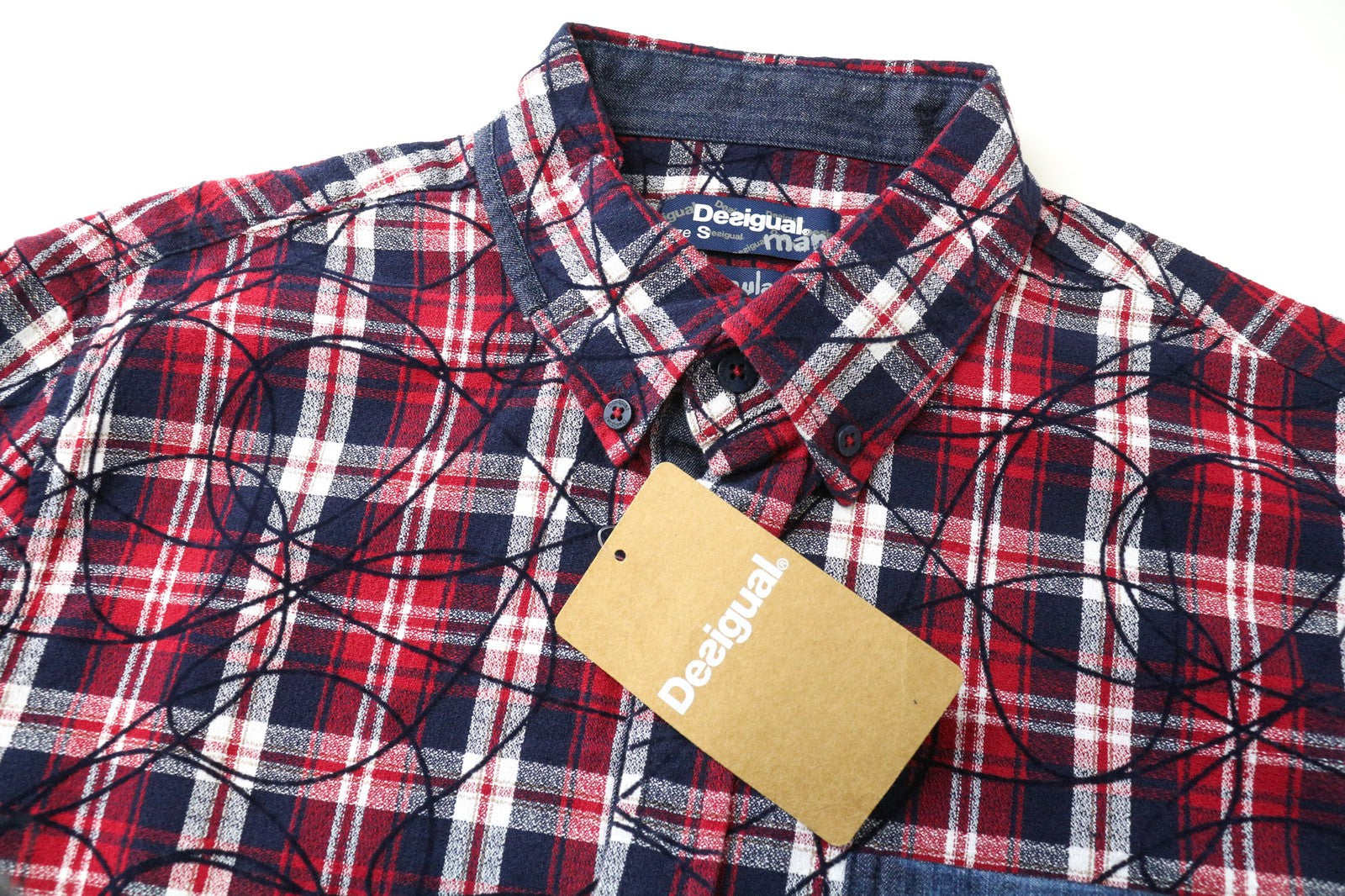 DESIGUAL Juli Men's Shirt S Checked Pure Cotton Long Sleeve Pocket Front