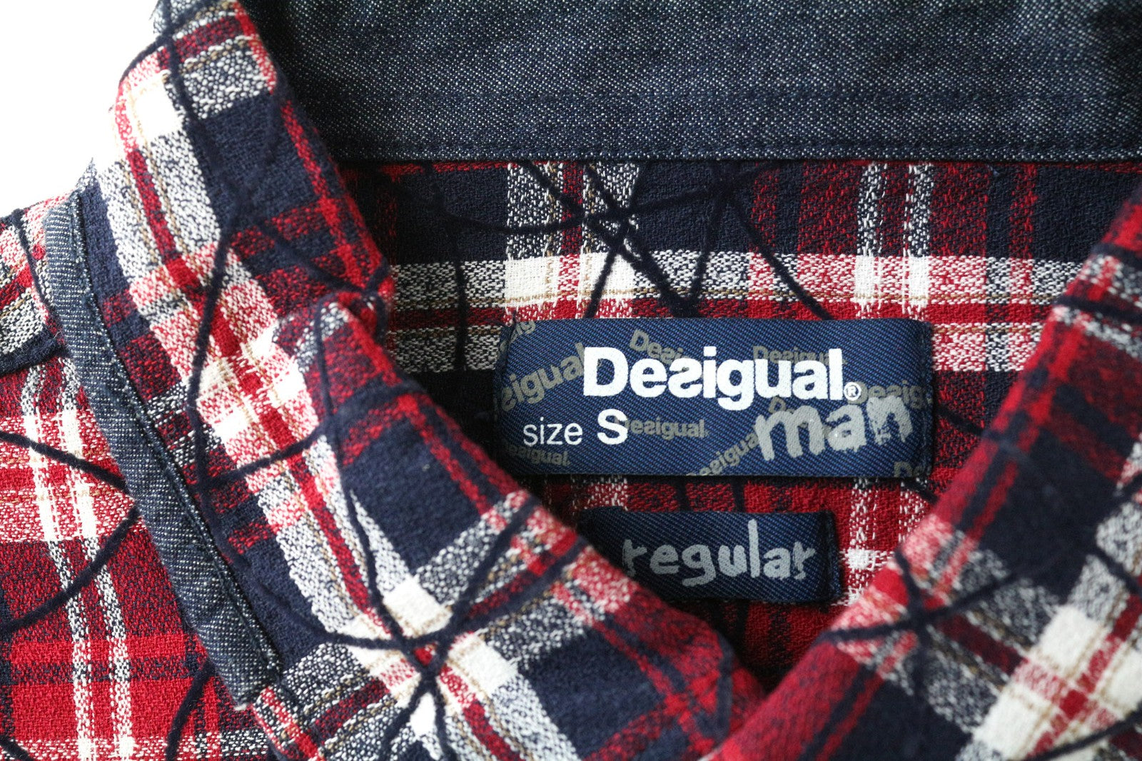 DESIGUAL Juli Men's Shirt S Checked Pure Cotton Long Sleeve Pocket Front