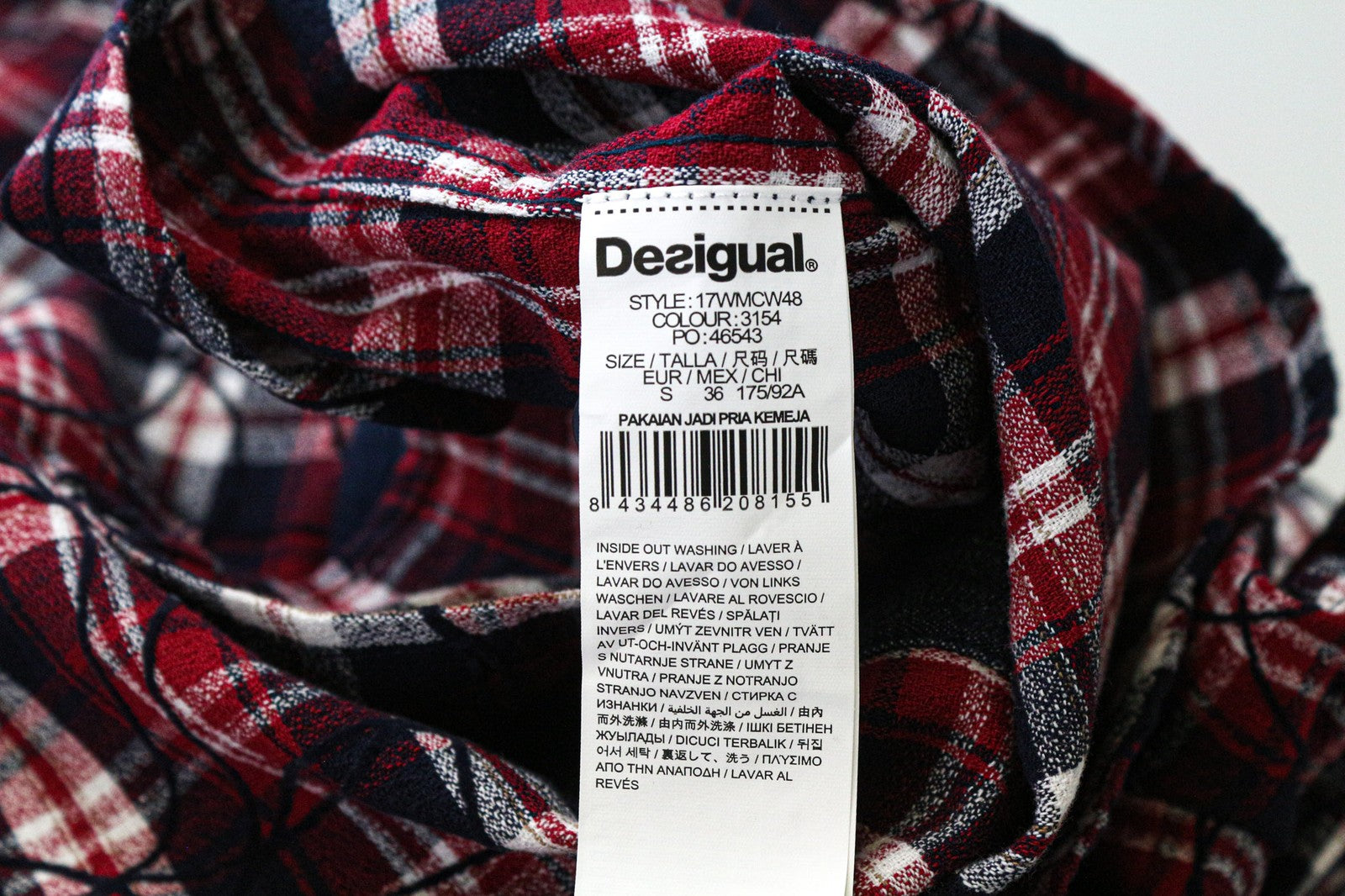 DESIGUAL Juli Men's Shirt S Checked Pure Cotton Long Sleeve Pocket Front