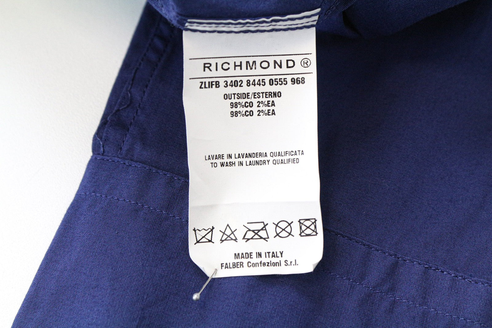 RICHMOND Men's Shirt L Cotton Stretch Button-Up Long Sleeve Logo Pocketed