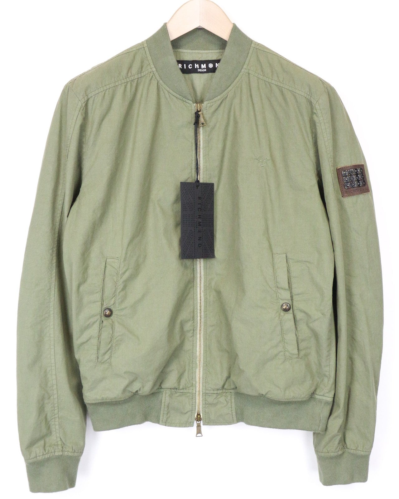 RICHMOND Men's Jacket 48 Green Lightweight Zip Long Sleeve Single-Breasted