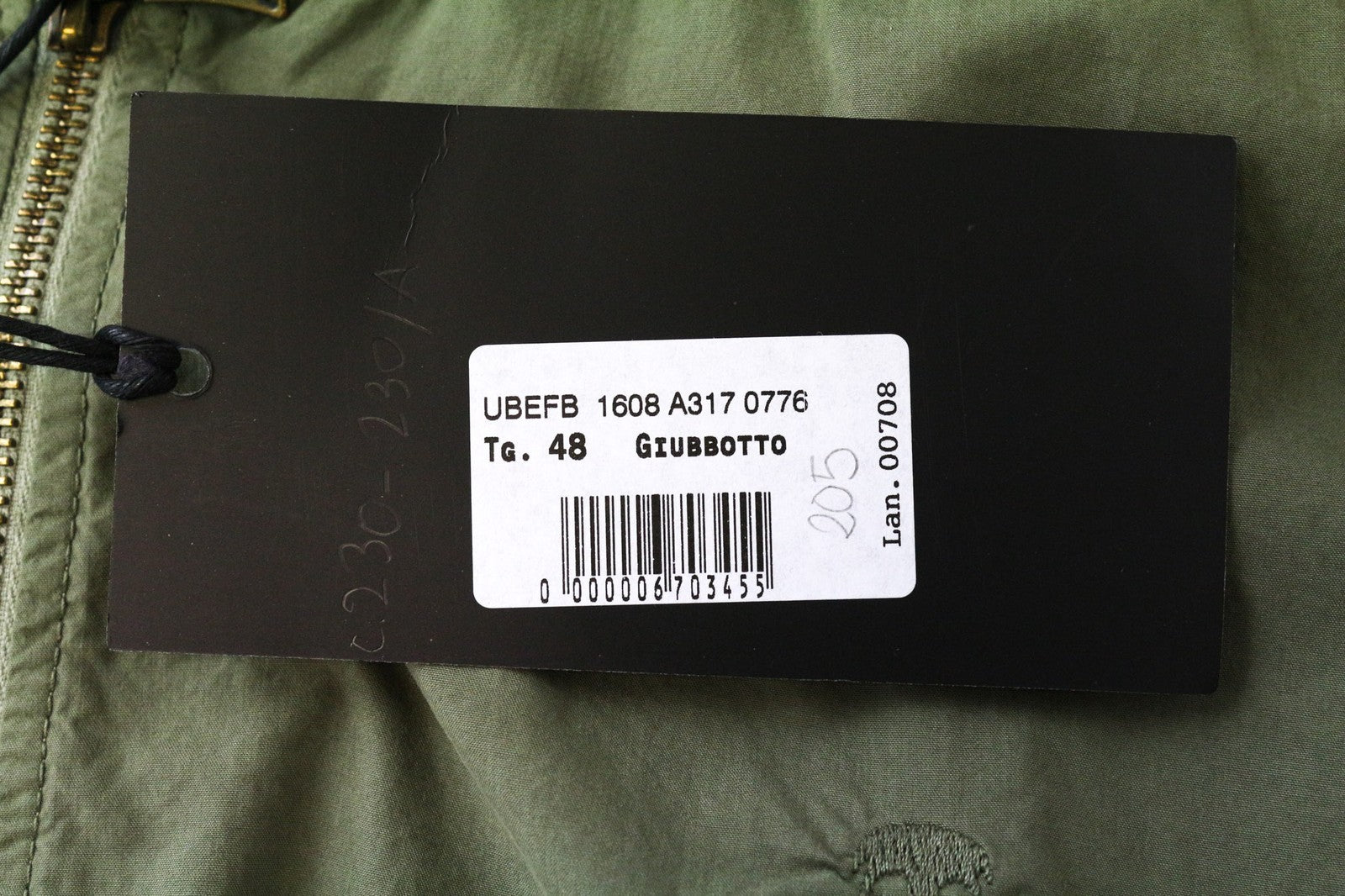 RICHMOND Men's Jacket 48 Green Lightweight Zip Long Sleeve Single-Breasted