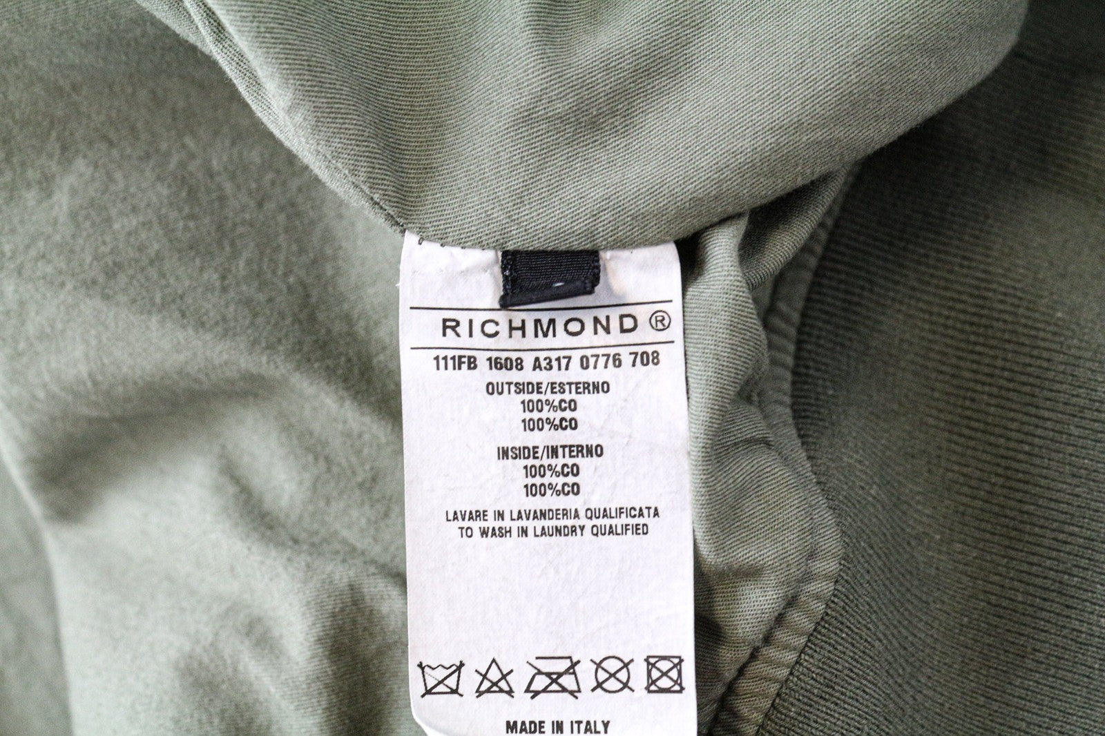 RICHMOND Men's Jacket 48 Green Lightweight Zip Long Sleeve Single-Breasted
