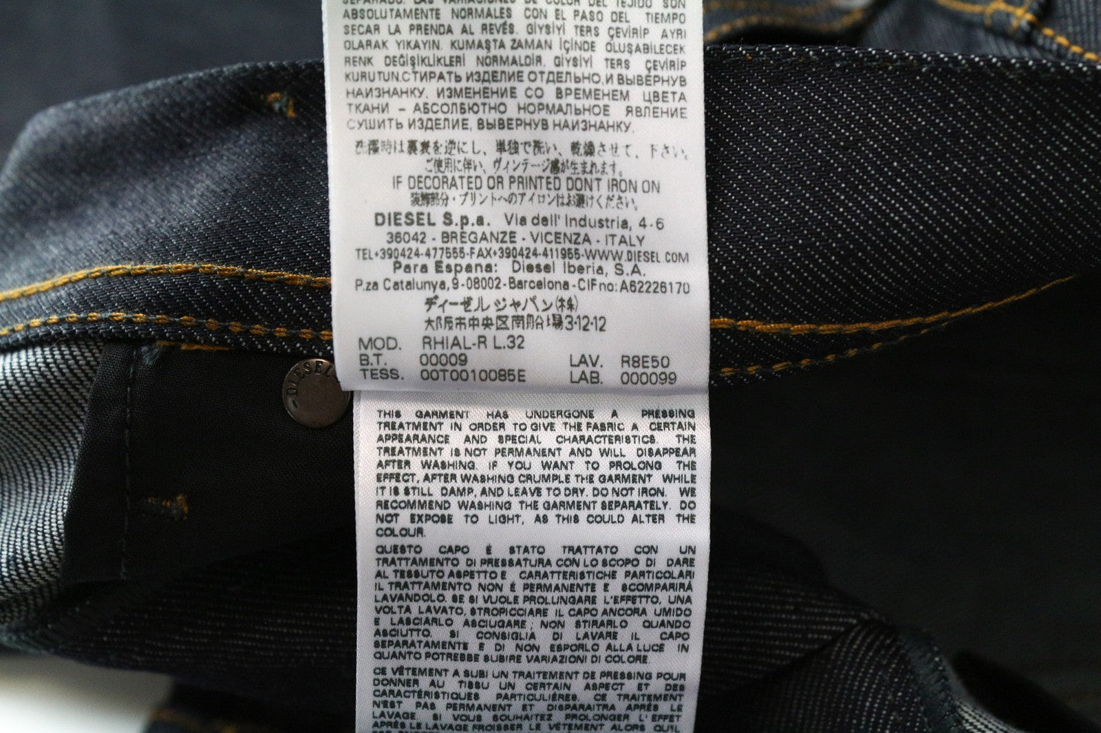 DIESEL Rhial-R R8E50 Men's Jeans W32/L32 Slim Carrot Fit Dark Blue Cotton