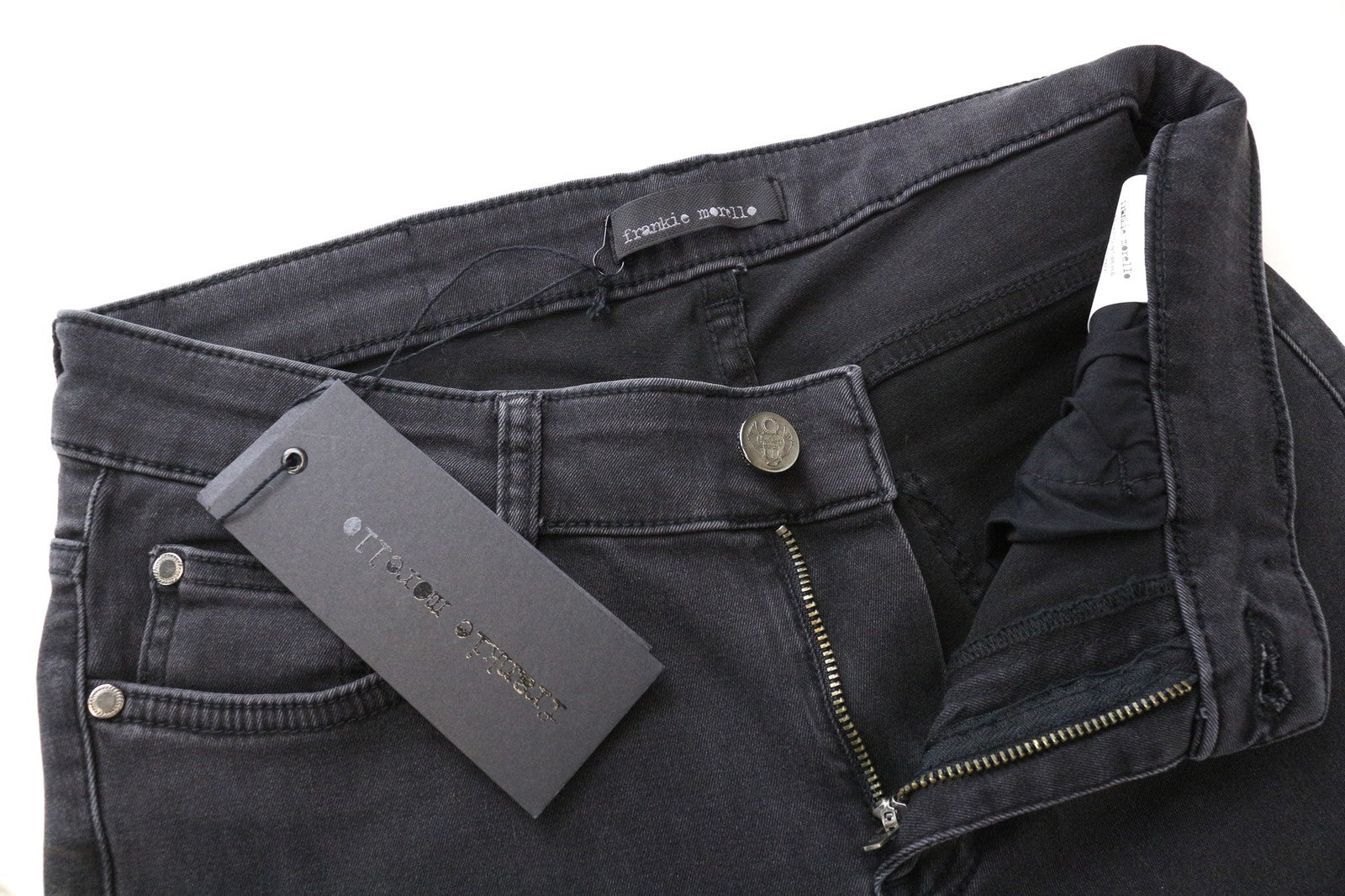 FRANKIE MORELLO Women's Jeans W26 Slim Skinny Fit Black Cotton Stretch Denim