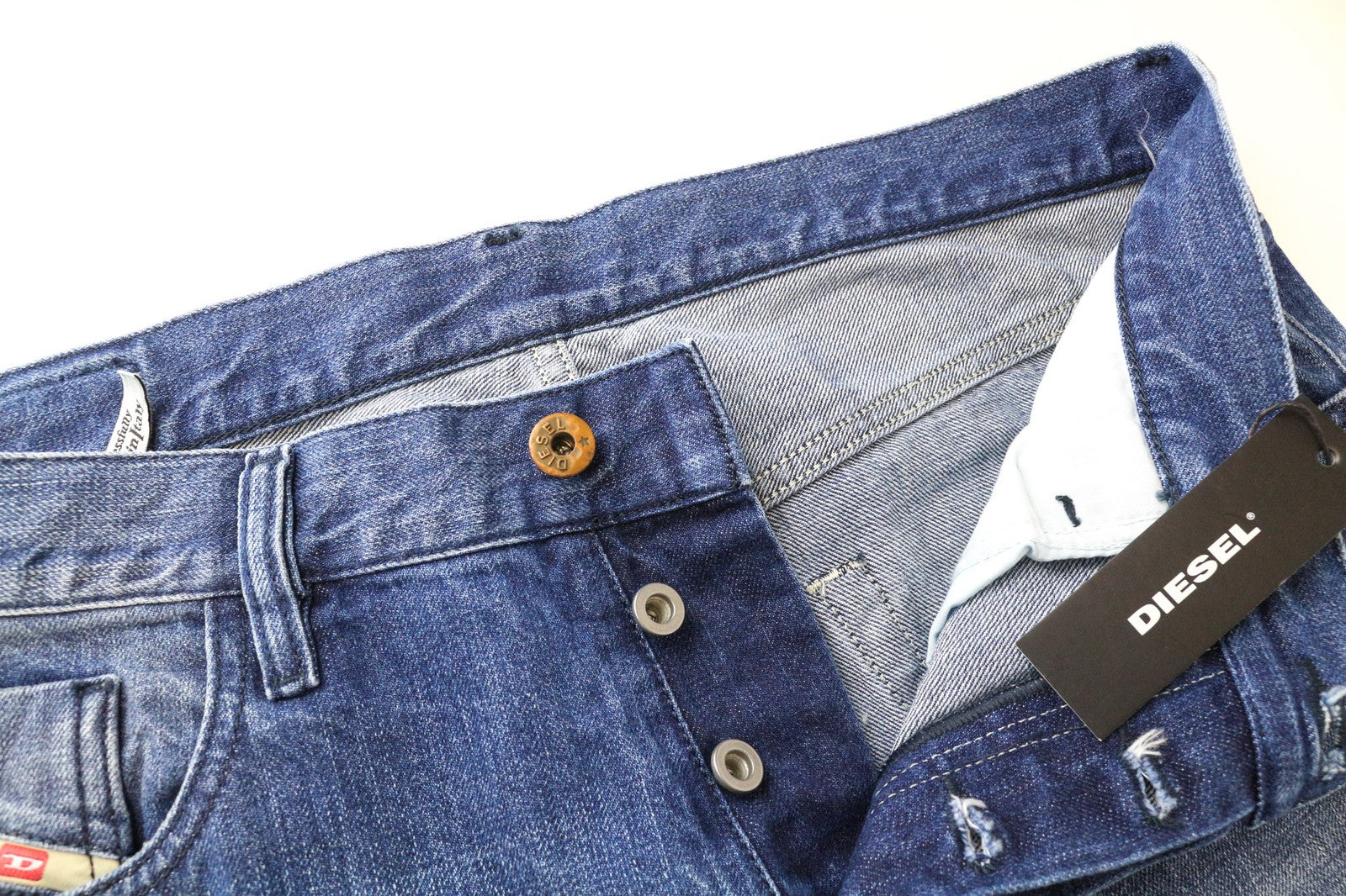 DIESEL Mharky 080AH Men's Jeans W34 Skinny Blue Distressed Wash 5-Pocket Fit