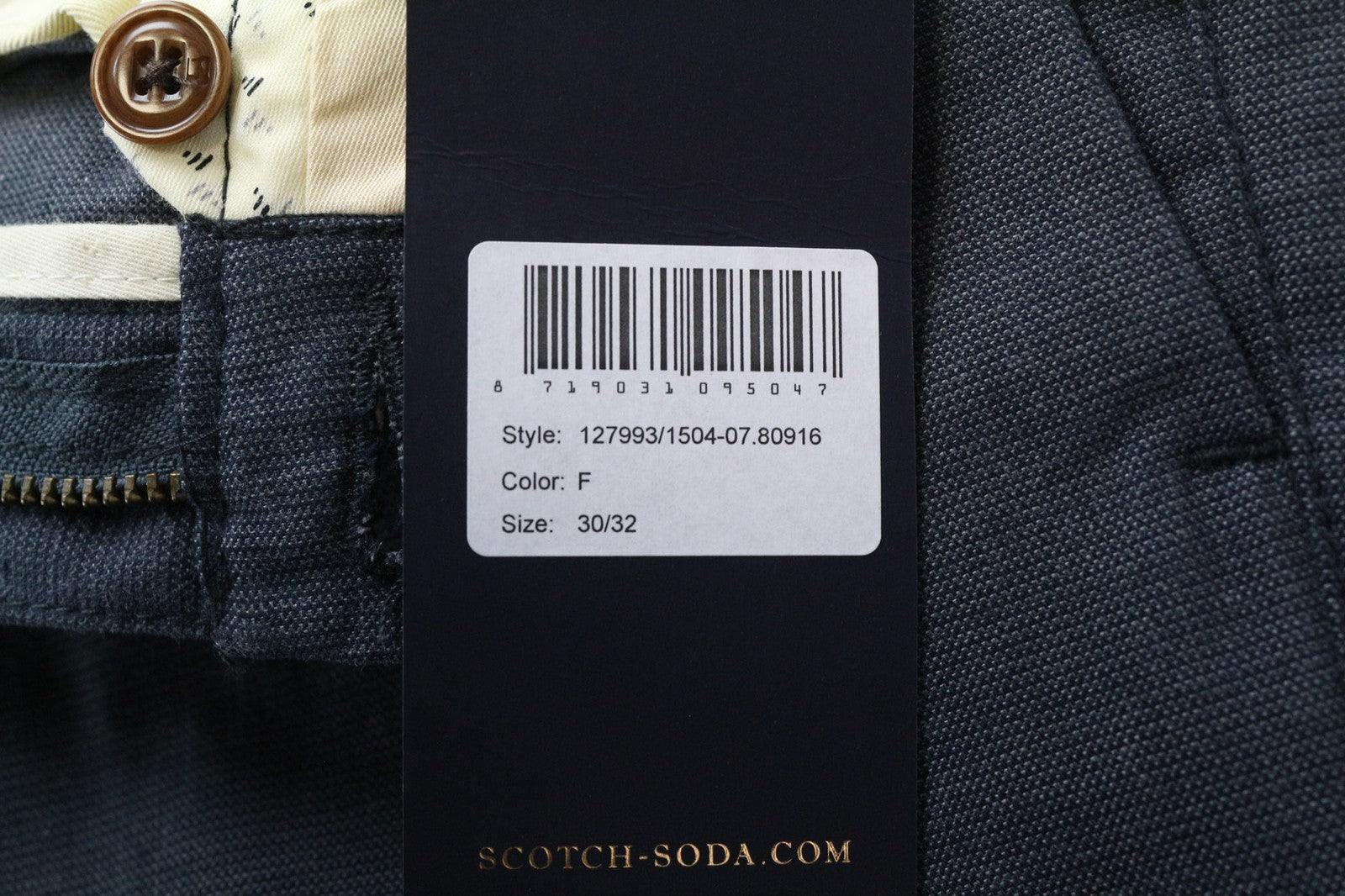 SCOTCH & SODA Stuart Men's Trousers W30/L32 Slim Pleated Greyish Blue Cotton