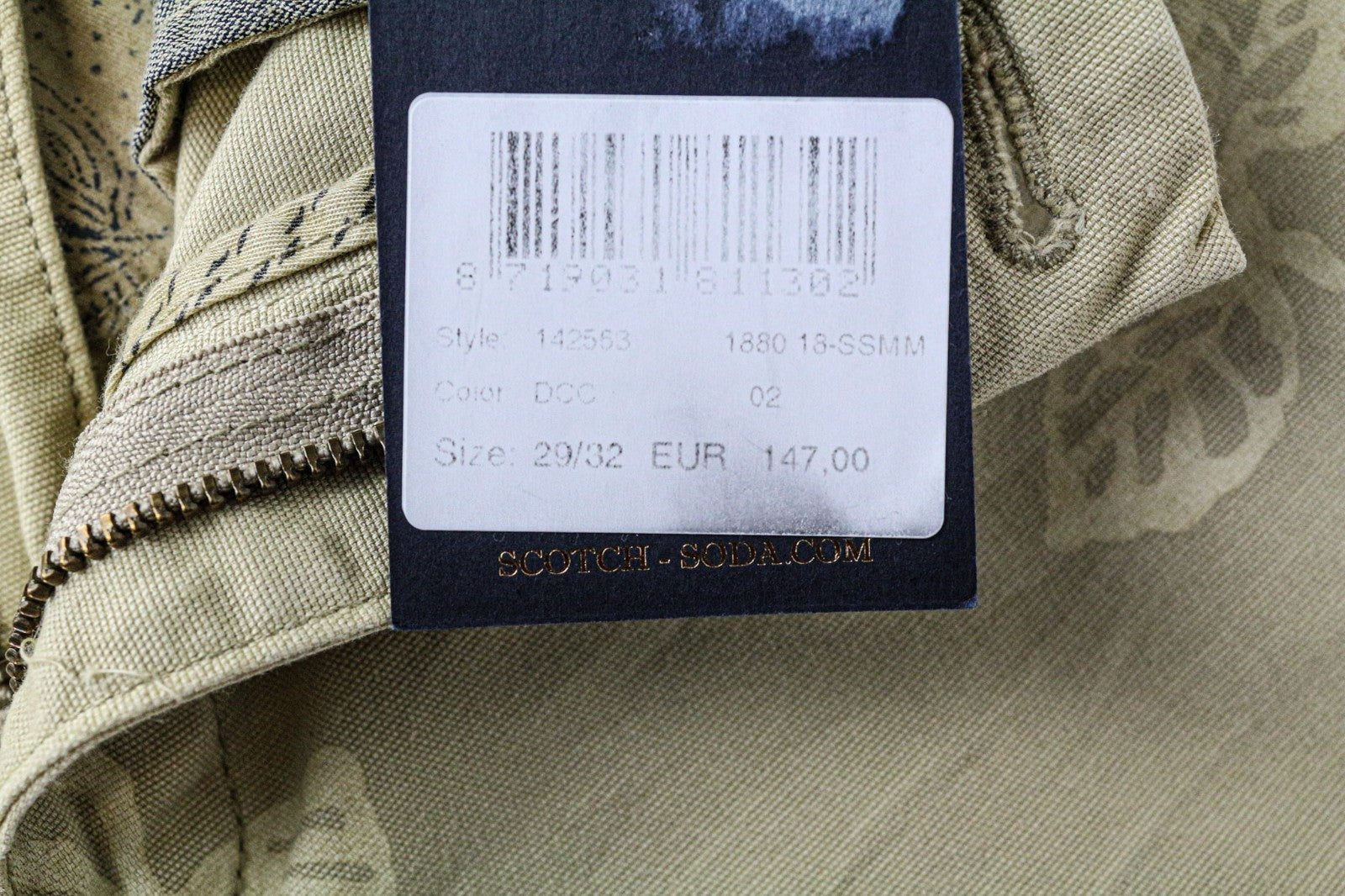 SCOTCH & SODA Warren Men's Trousers W29/L32 Straight Beige Cotton Patterned