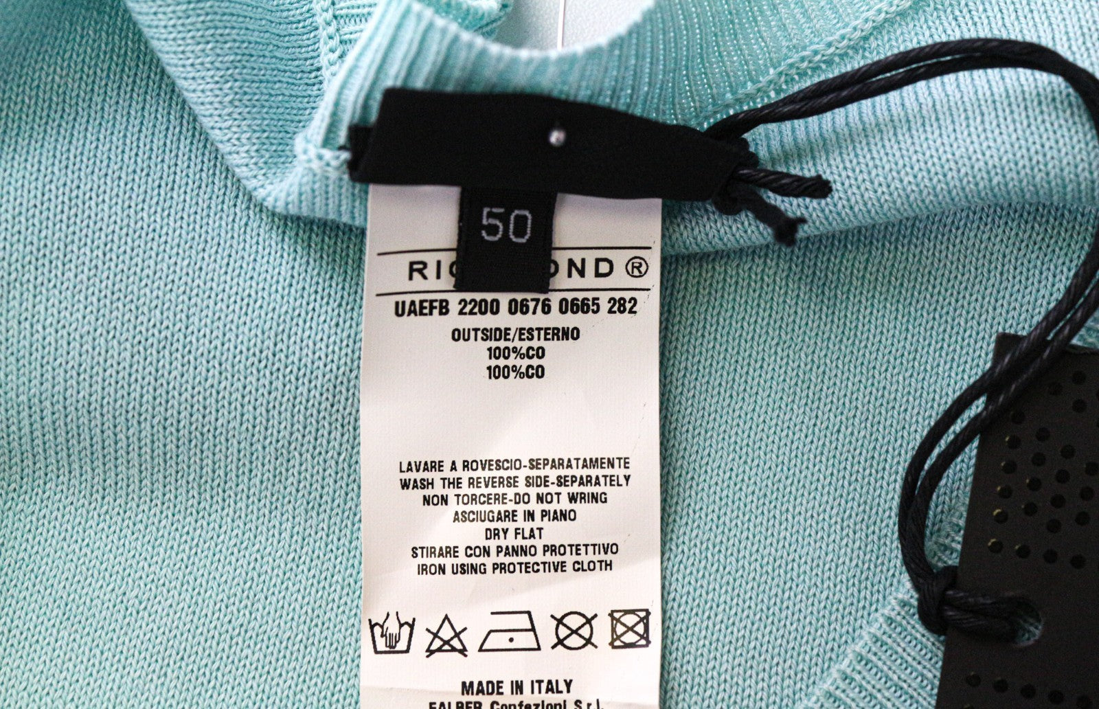 RICHMOND Men's Pullover 50 Light Blue Cotton V-Neck Long Sleeve