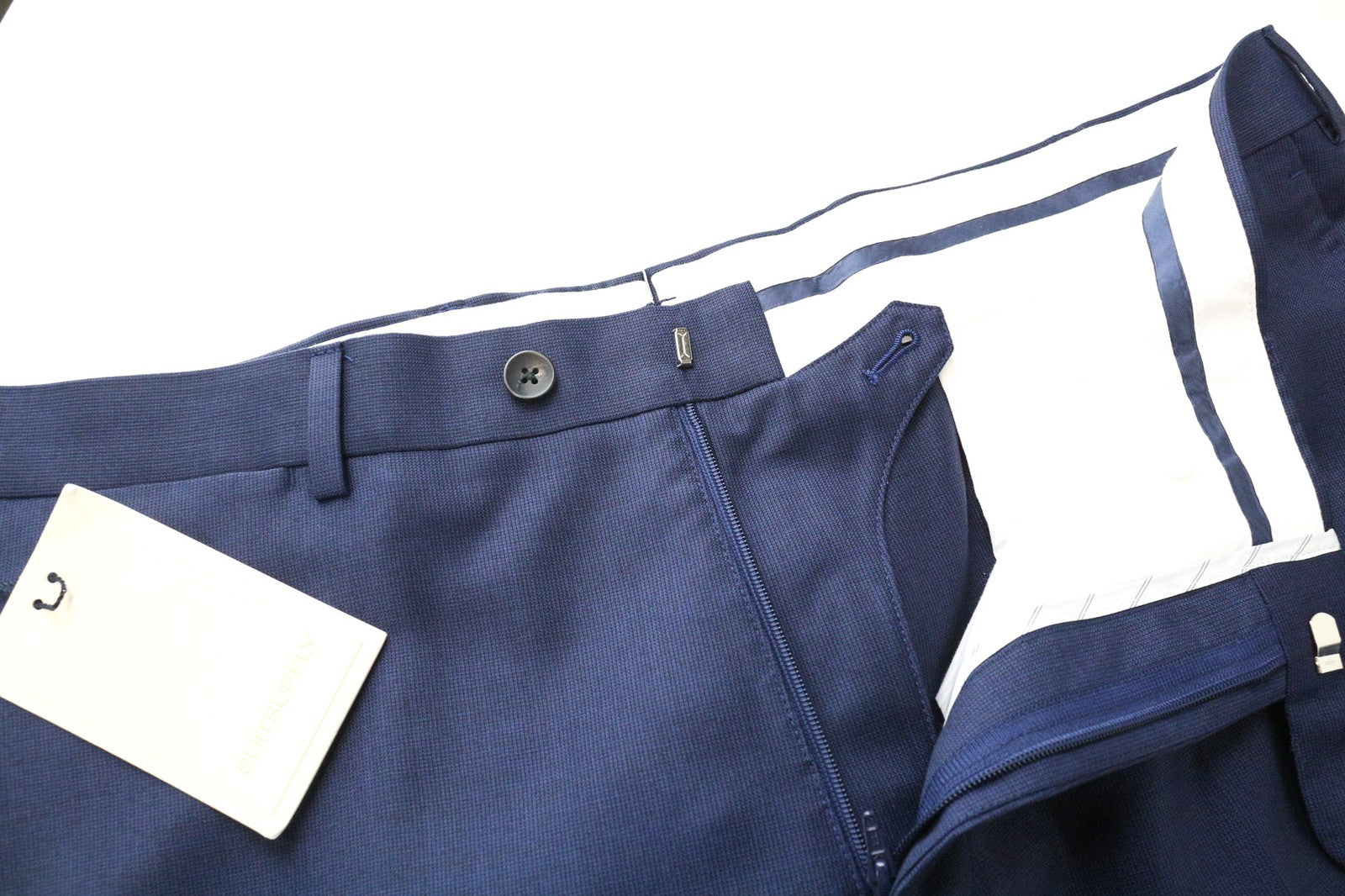 SUITSUPPLY Brescia Men's Trousers UK40R Blue Wool Pleated Lined Smart