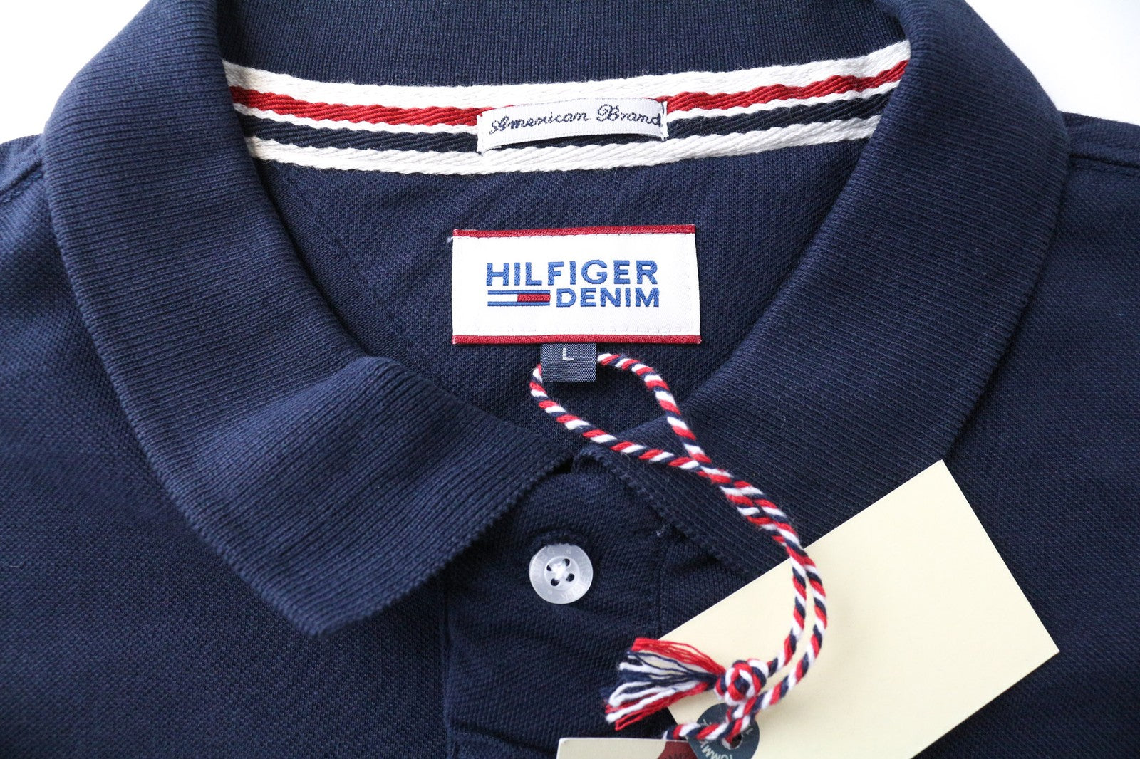 TOMMY HILFIGER DENIM Men's Polo Tee L Navy Short Sleeve Pure Cotton Casual