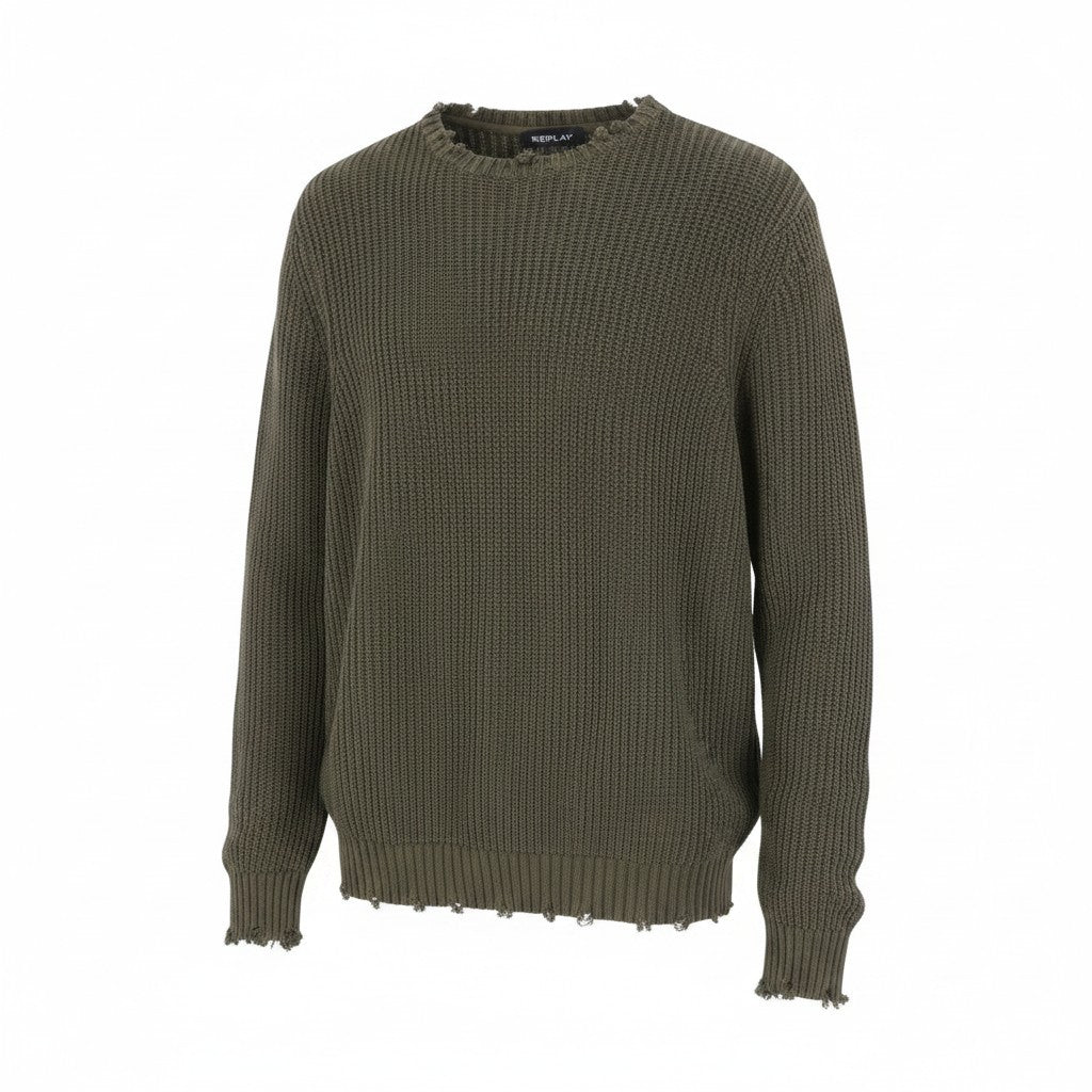 Khakifarbener Baumwollpullover