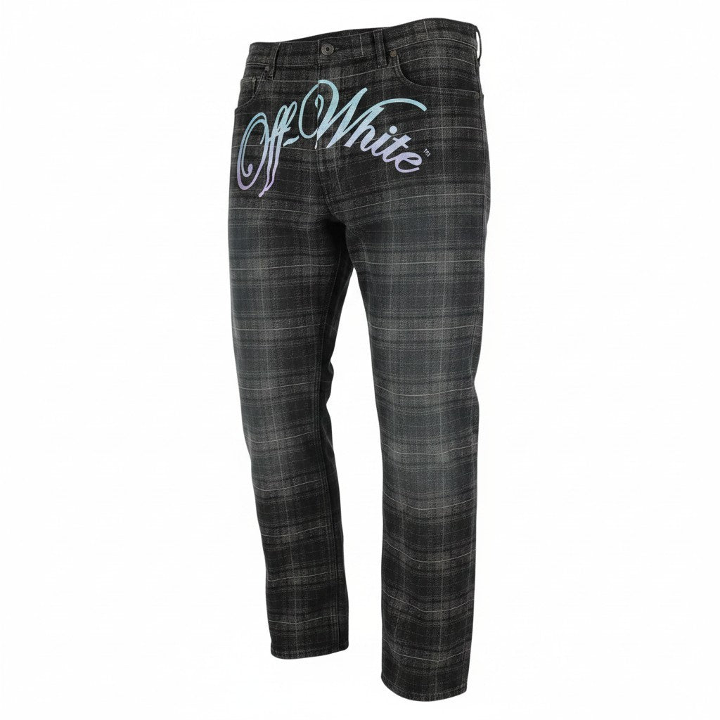 Jeans c/o VIRGIL ABLOH mit Karomuster, Jaquard, Slim Relaxed Check