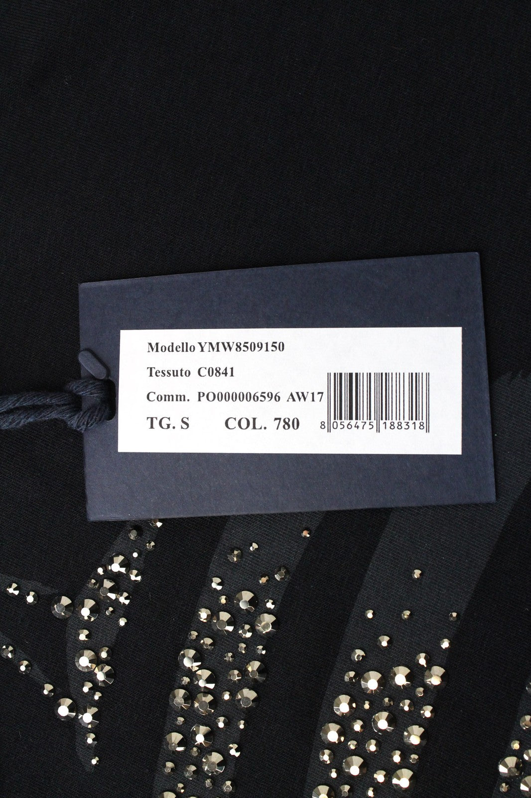 MARINA YACHTING Women T-Shirt S Black Cotton Round Neck Rhinestone Logo