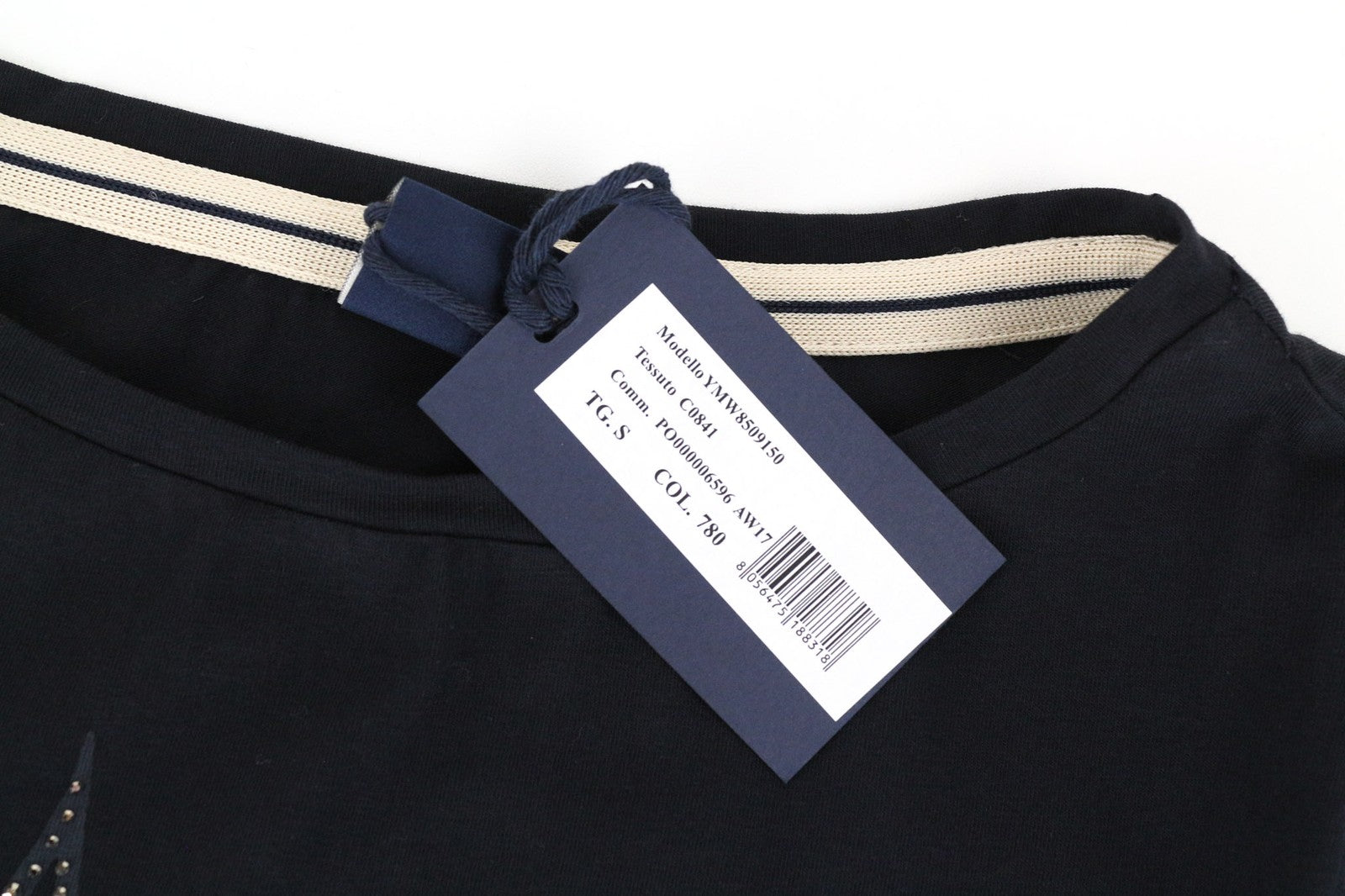 MARINA YACHTING WOMEN T-Shirt S Black Cotton Pullover Crewneck Logo Classic