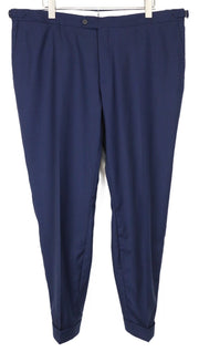 SUITSUPPLY Brescia Men's Trousers UK42R Blue Wool Pleated Fit Adjusters